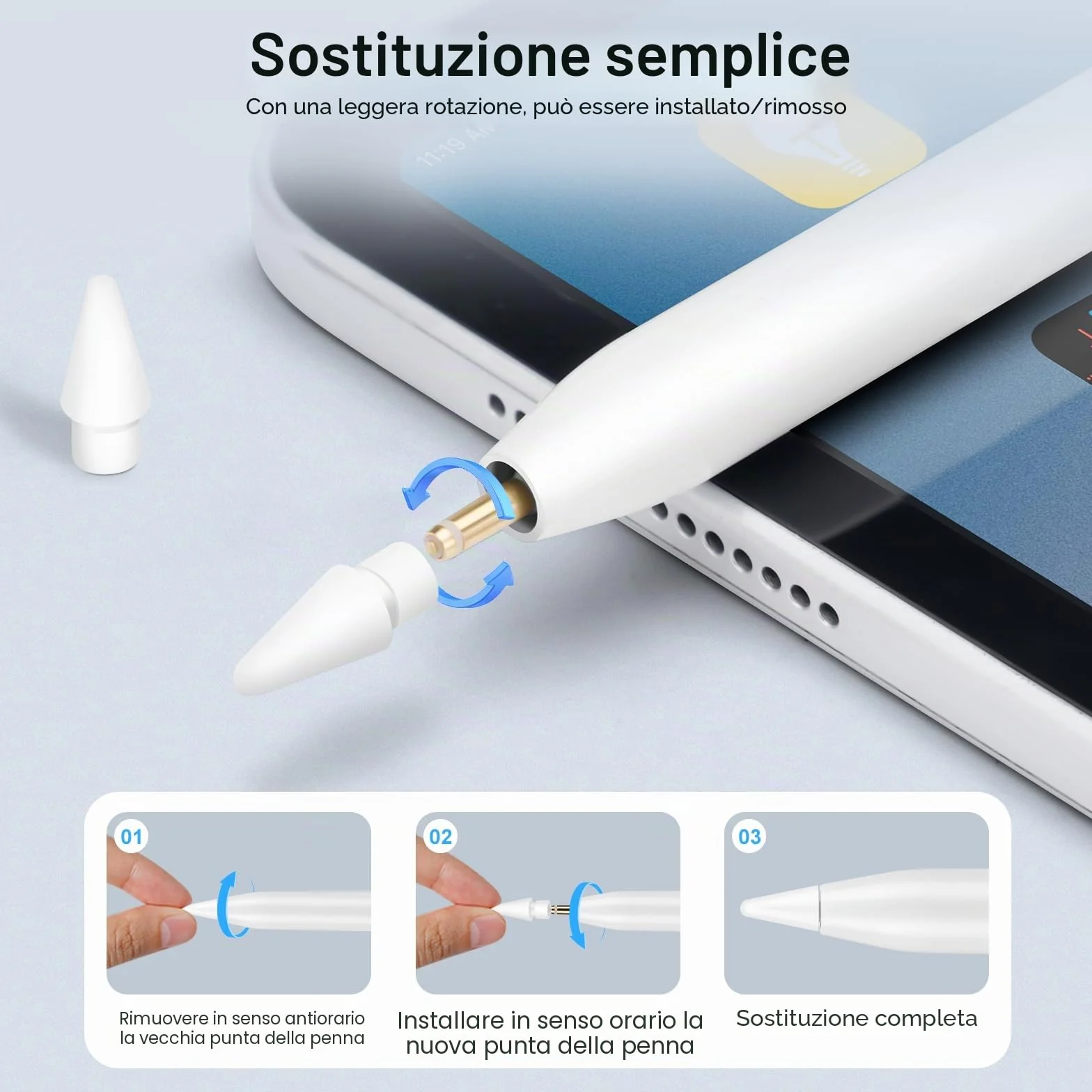 Punta per Apple Pencil 1a/2a Generazione 4 Pezzi Accessori di Ricambio iPencil Alta Sensibilità