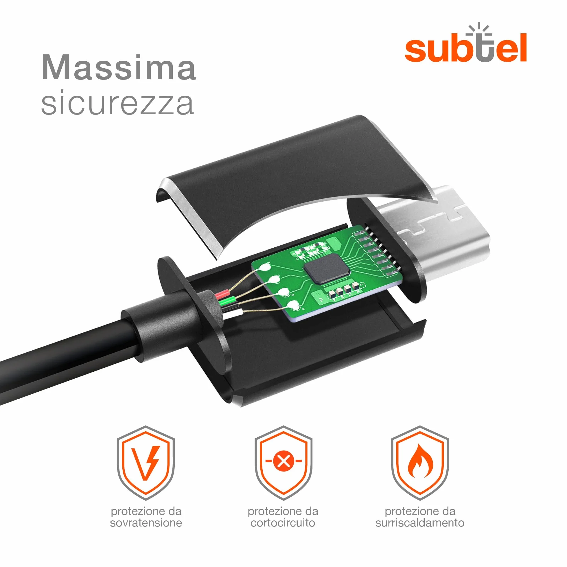 Subtel Caricatore Micro-USB 90° da Auto 1.1m 1A 5V per Navigatore GPS