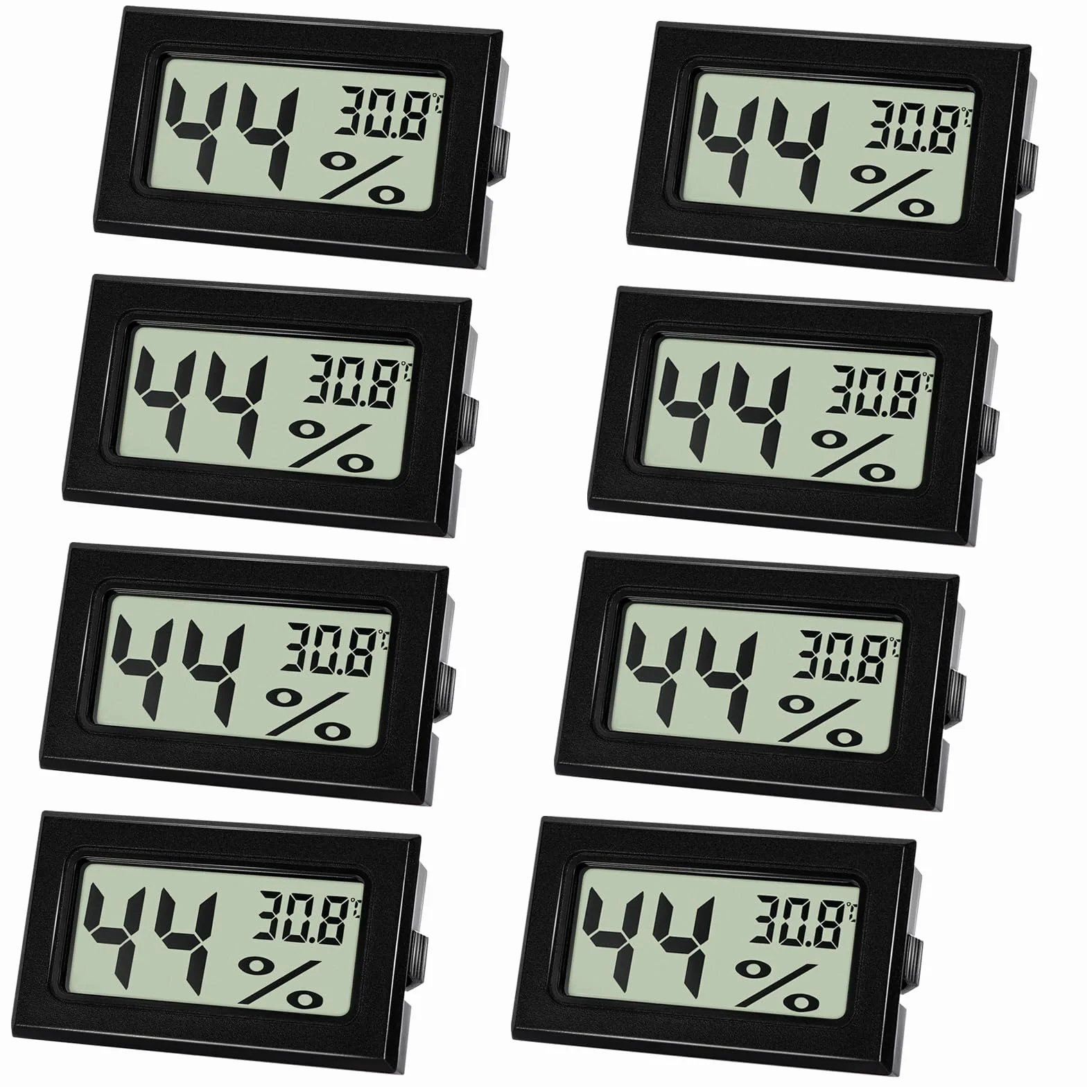 Farerkass 8 Pezzi Igrometro Ambiente Interno, Mini Termometro Digitale, Sensore Umidità con LCD per Serra, Cameretta, Cantina per Camera del Bambino, Casa, Ufficio, Camera da Letto, Cantina（Nero）