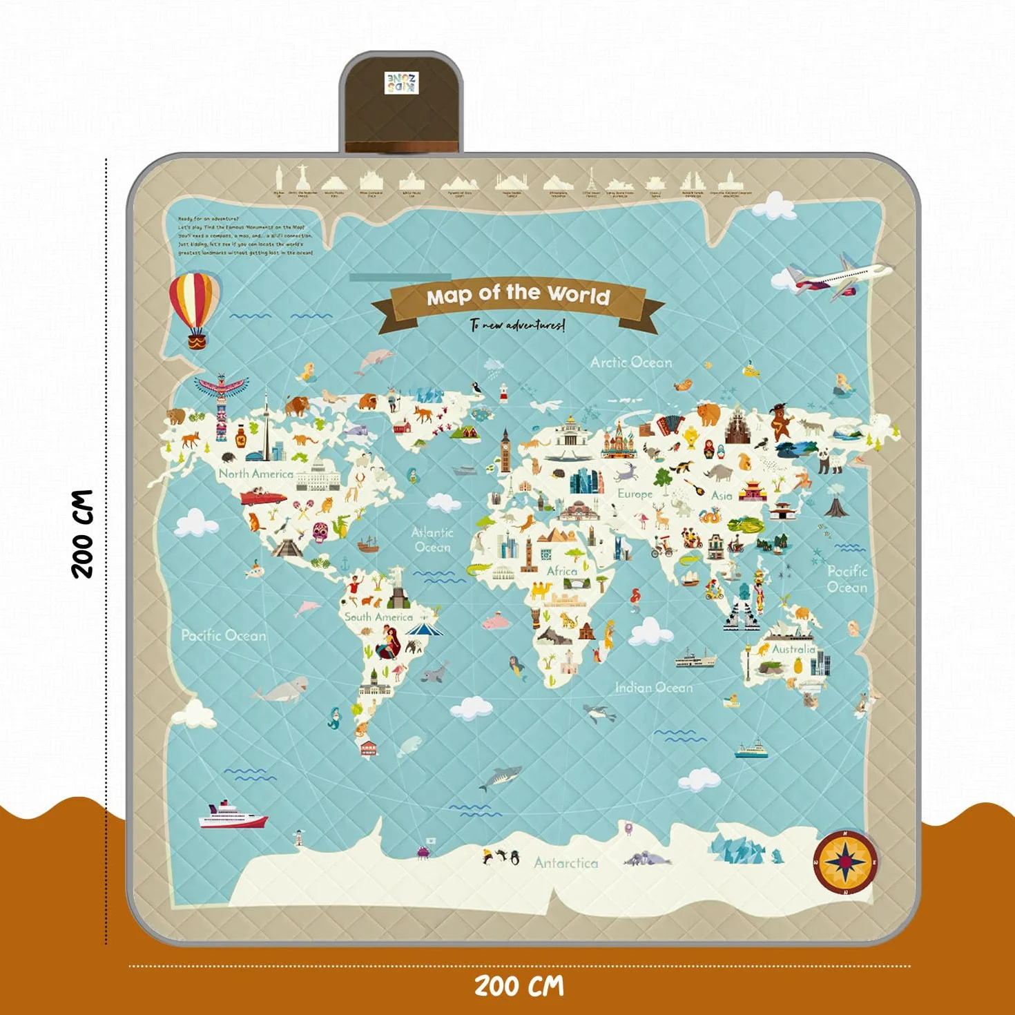 PERLETTI Coperta Pic Nic Impermeabile Bambini 200x200 cm Telo Picnic Grande da Campeggio Spiaggia Pieghevole