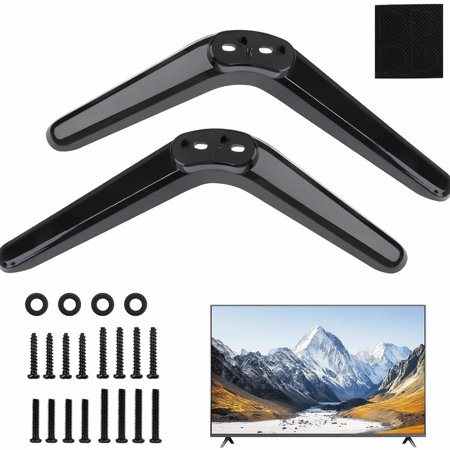 Piedini Supporto TV Universali Nero 20-65 Pollici Regolabile in Altezza ABS Base Antiscivolo 2 Pezzi