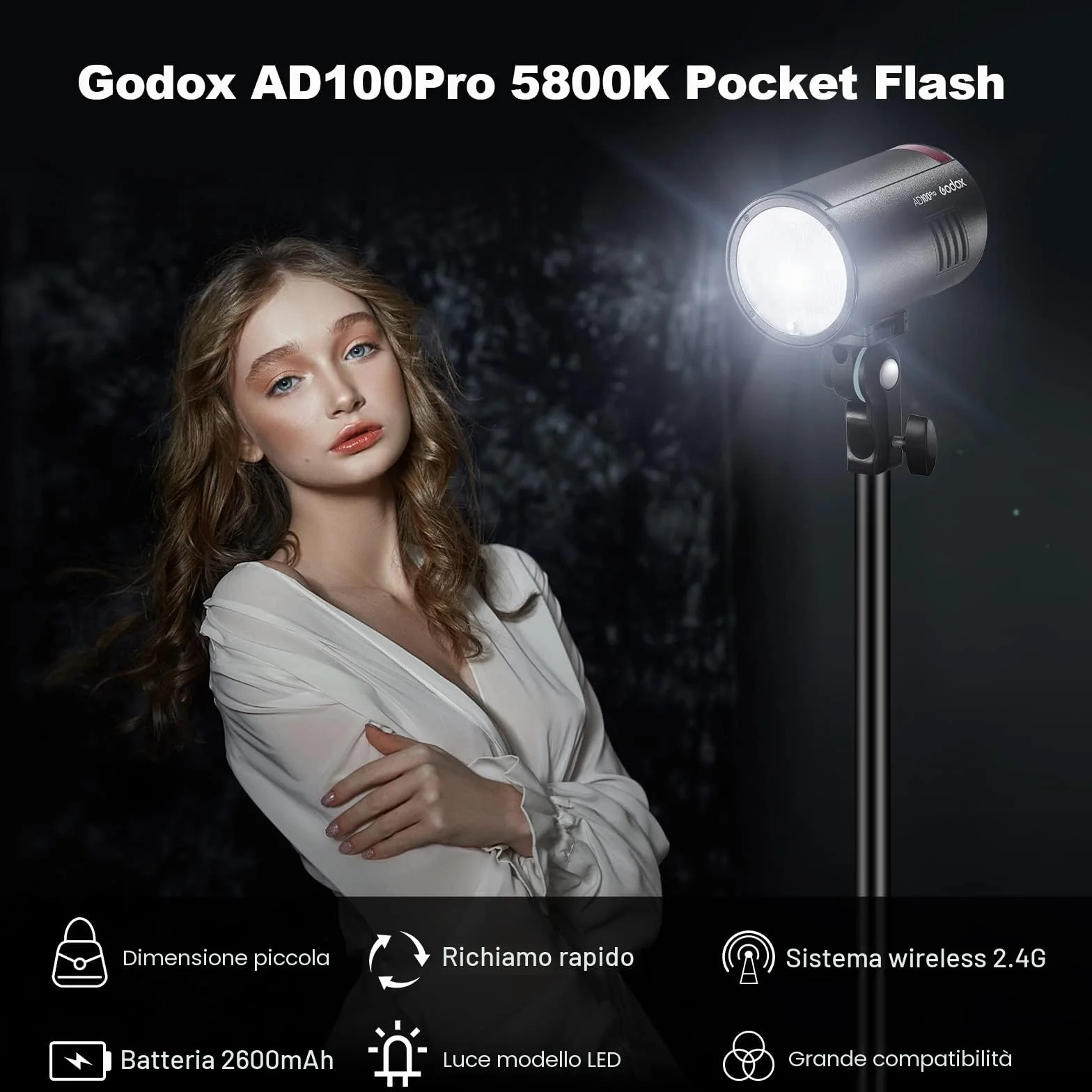 GODOX AD100Pro Nero 100Ws Testa Rotonda TTL HSS Kit Flash Portatile Compatto