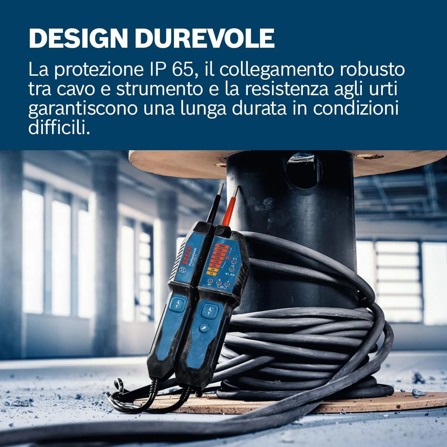 Bosch Professional Tester di tensione GVT 1000-15 1000V AC/DC IP65 con LED e custodia