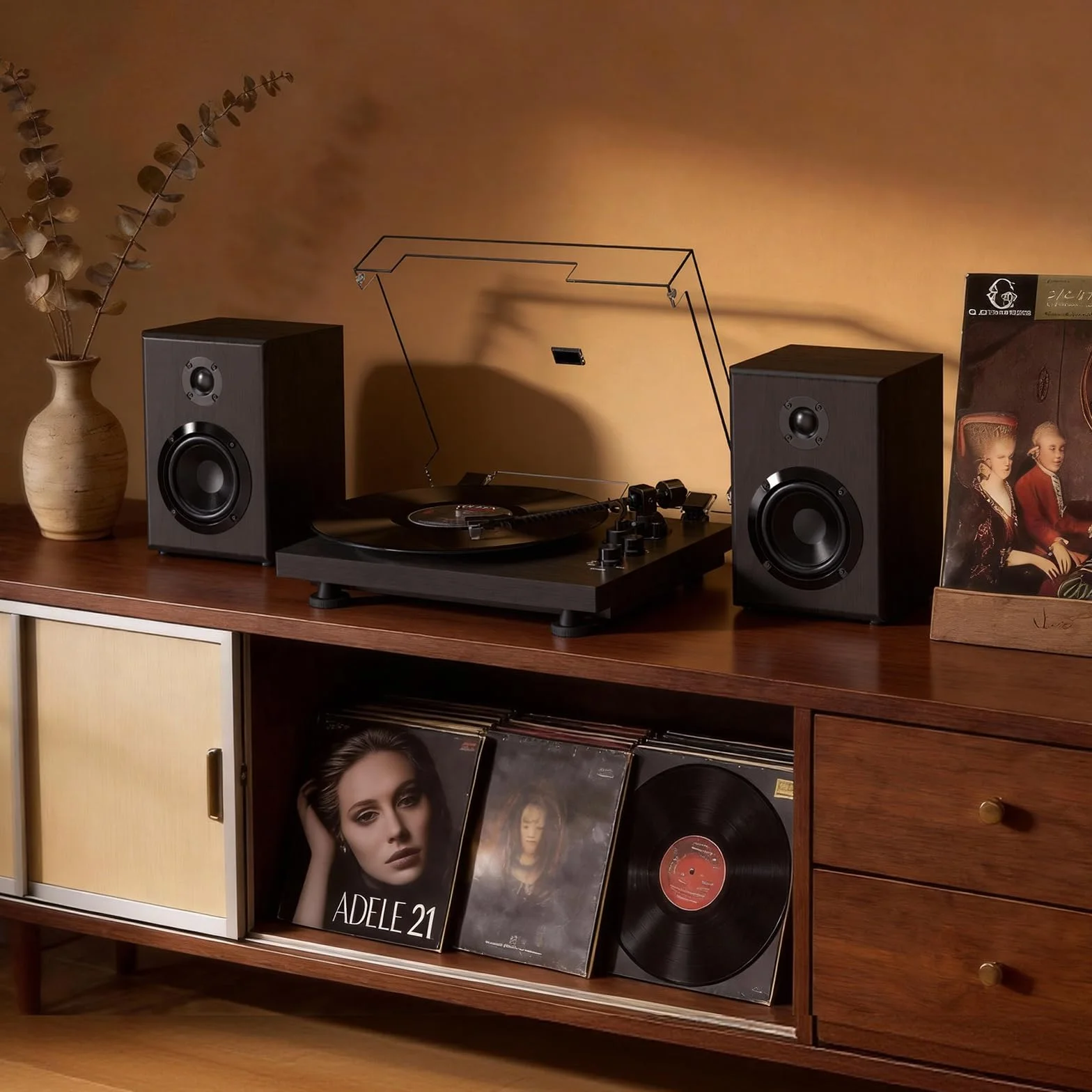 Giradischi Lettore con Contrappeso Regolabile Bluetooth 33/45 RPM 7/10/12 Pollici Suono Hi-Fi Nero