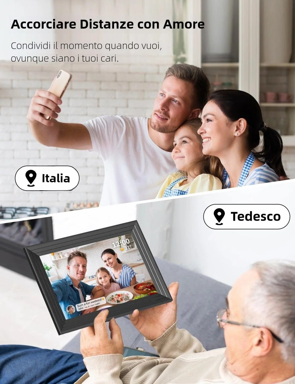 Cornice Digitale Foto WiFi 10,1 Pollici 1280 x 800 HD 32 GB IPS Touch Screen Frameo Luakug