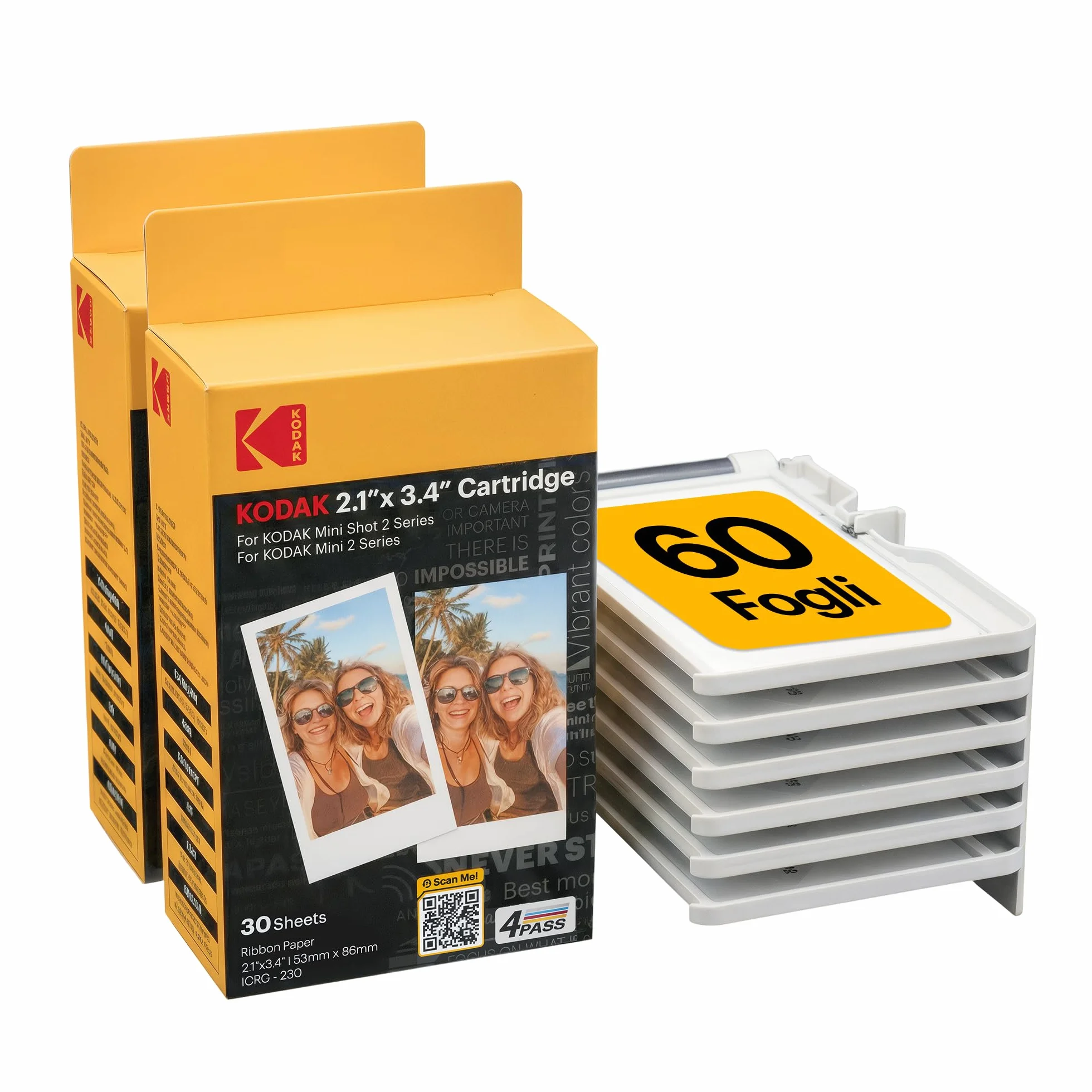 KODAK 4PASS 5,3 x 8,6 cm Cartuccia di pellicola 60 fogli per KODAK Mini 2 Retro e Mini Shot 2 Retro