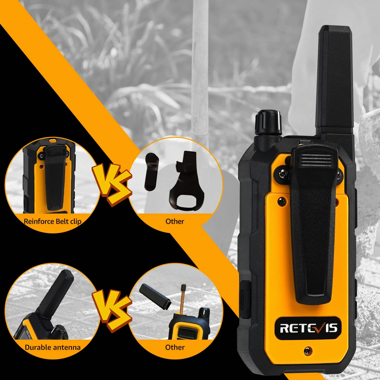 Retevis RB648 Walkie Talkie Robusto, Radio Bidirezionale Impermeabile IP67, 2000mAh Ricaricabile, Doppio PTT, 4 Pezzi Giallo