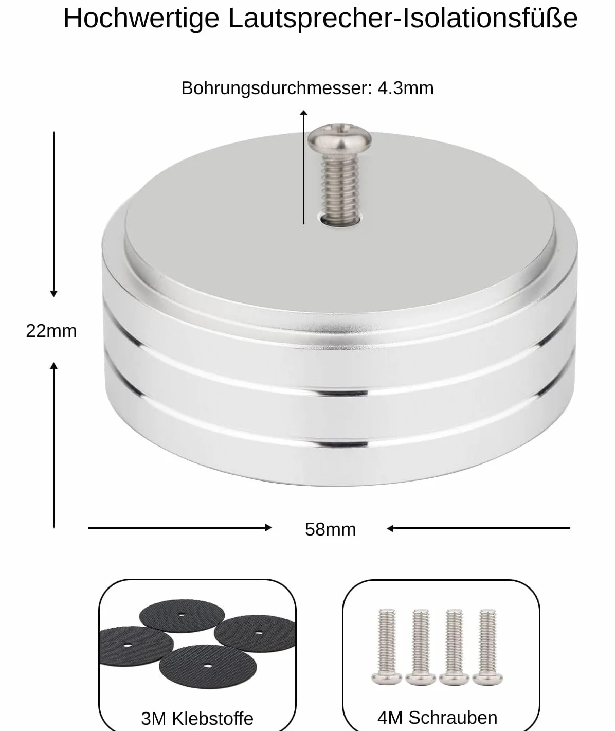 Monosaudio HiFi Spikes Pad 58 x 22 mm piedini in alluminio ammortizzatore per altoparlanti M4 x 0,7