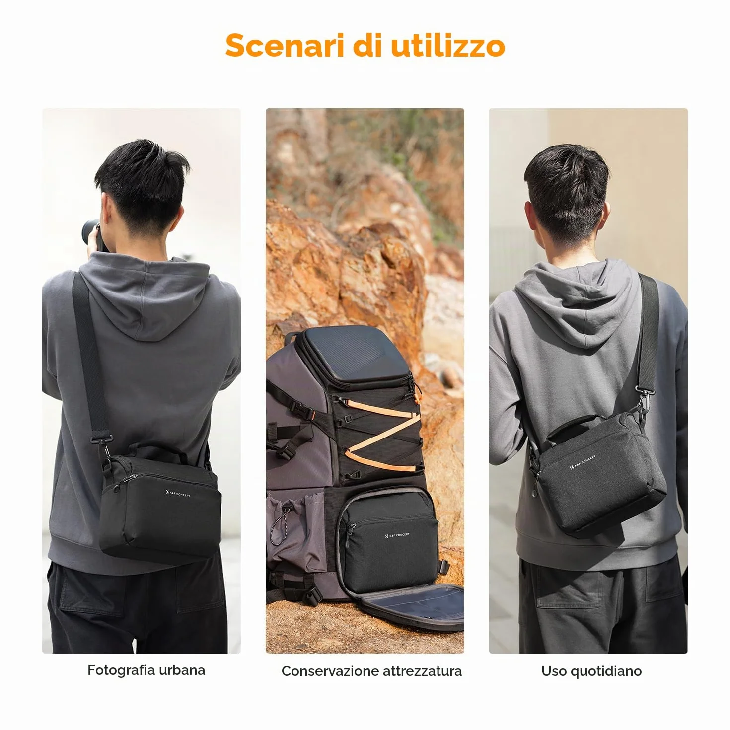 K&F CONCEPT Borsa per fotocamera a tracolla singola Crossbody Custodia compatta per DSLR SLR Mirrorless