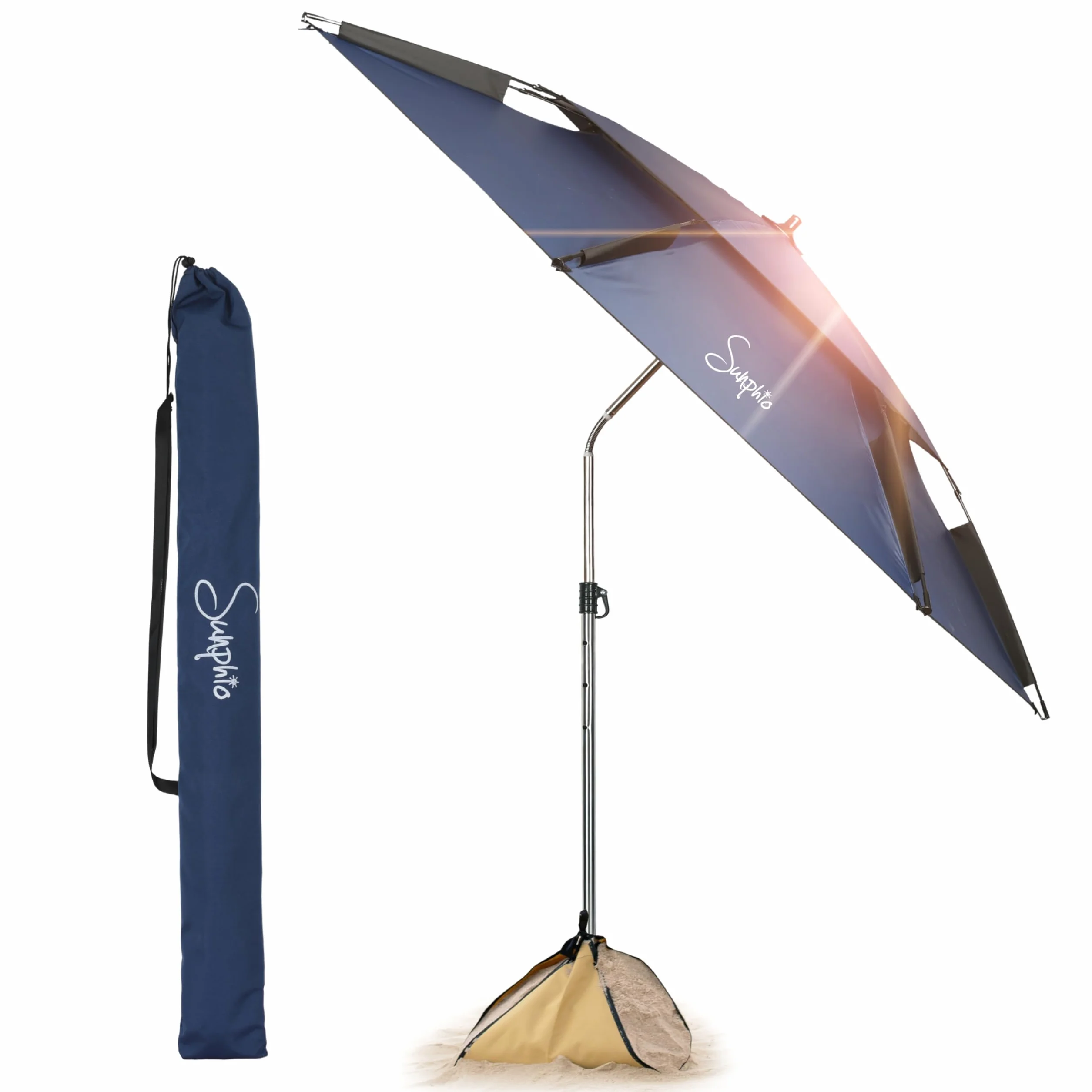 Sunphio Ombrellone da Spiaggia 220 cm Antivento Resistente, Ombrello Mare Portatile Grande, Ombrelloni da Spiaggia Alluminio, Anti UV 50, Parasole Viaggio Telescopico, Robusto e Compatto