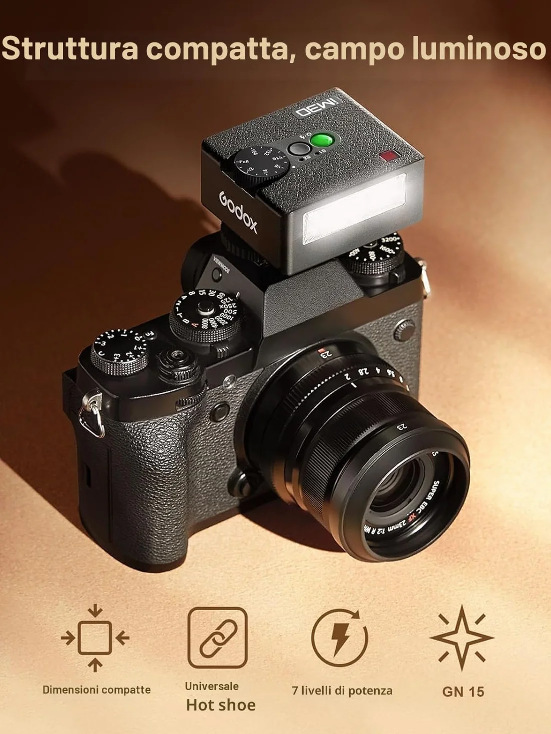 Godox iM30 Mini Flash Speedlite Manuale Controllo Ottico S1/S2 CCT 6500K 7 Livelli di Potenza Compatibile Canon Sony Nikon
