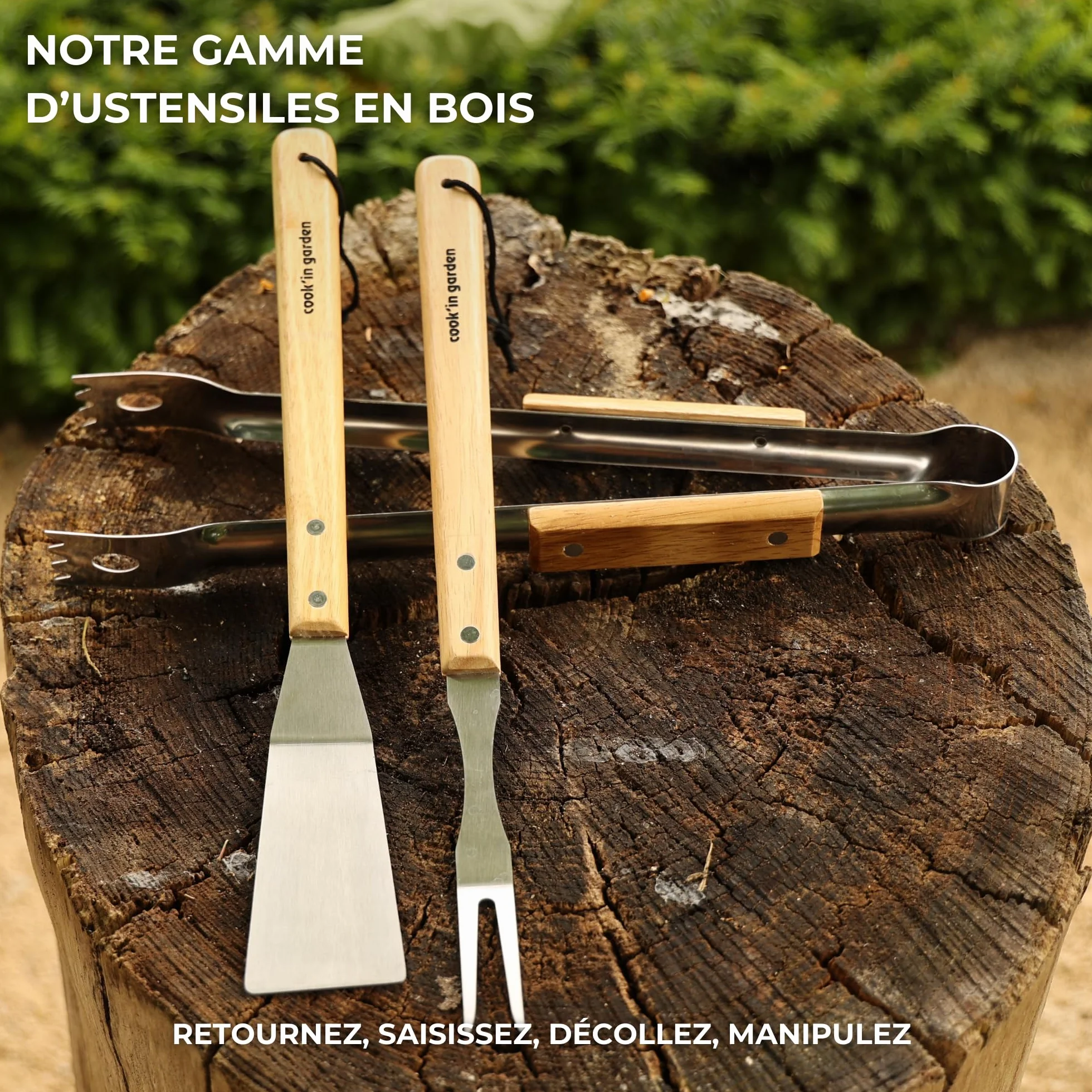 Cook’in Garden - Forchetta Essentiel in Inox con Manico in Legno FSC® 100%, utensile Resistente per Barbecue e plancha, Ideale per Cucina Esterna, Accessorio Durevole per Giardino e terrazza