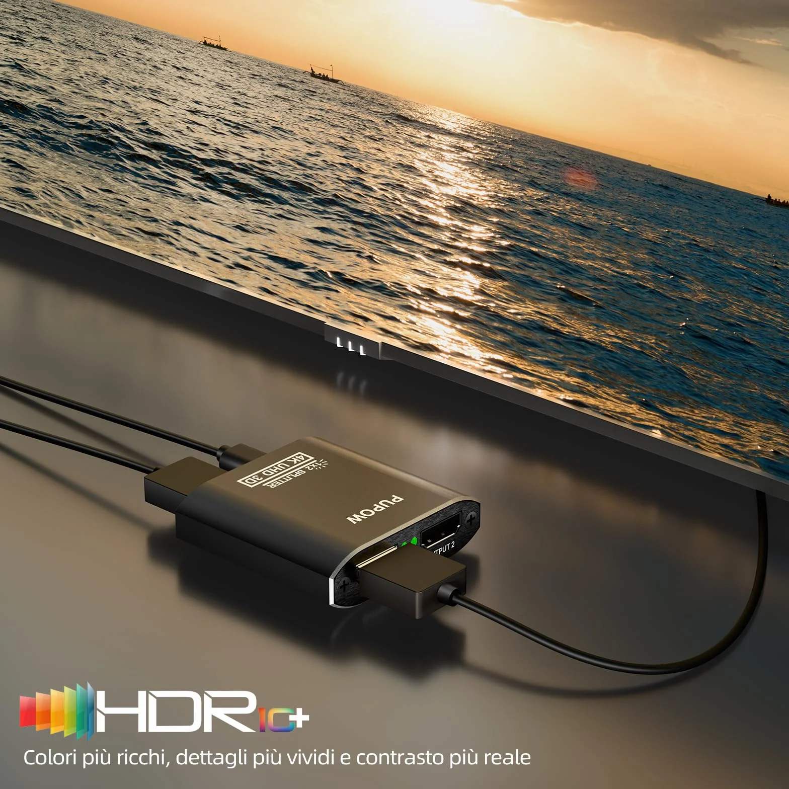 Sdoppiatore HDMI 1 in 2 Out Alluminio 4K Splitter per PS4 Xbox Sky Box Fire Stick