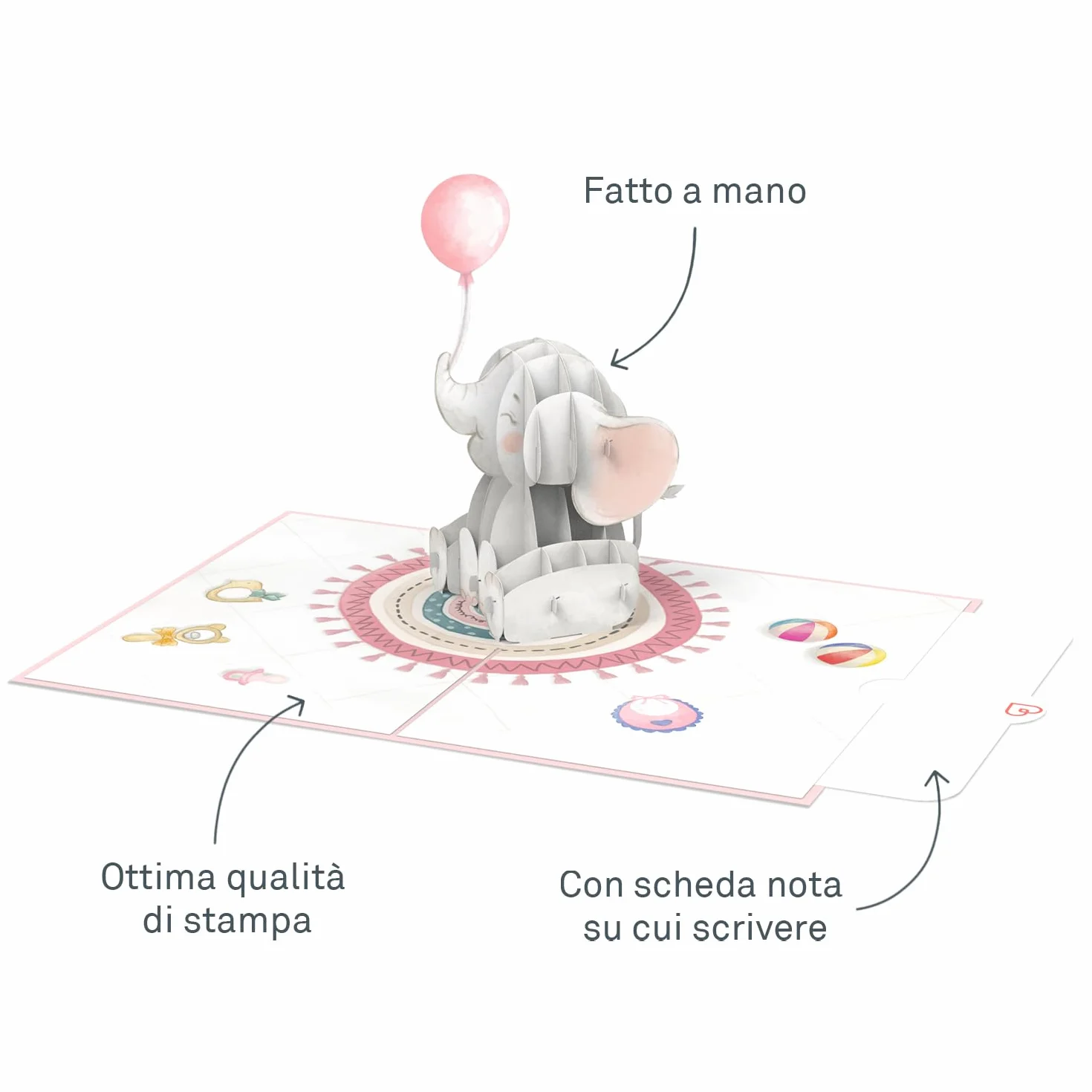 Papercrush® Biglietto pop-up elefante rosa 3D nascita ragazza, regalo denaro figlia, auguri nipoti