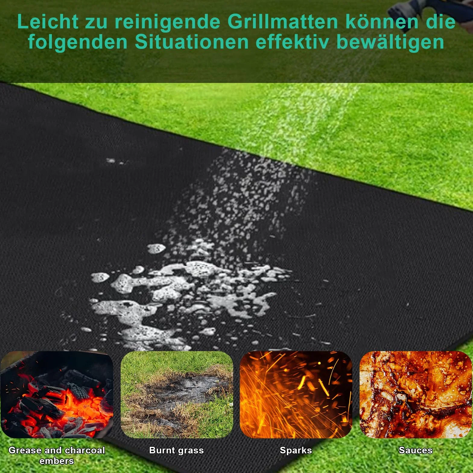 Tappetino per Braciere, Tappeto Ignifugo per Camino, Grill mat Riutilizzabili, Impermeabile e a prova di olio per Cortile, Prato e Campeggio All'aperto (100×150cm)
