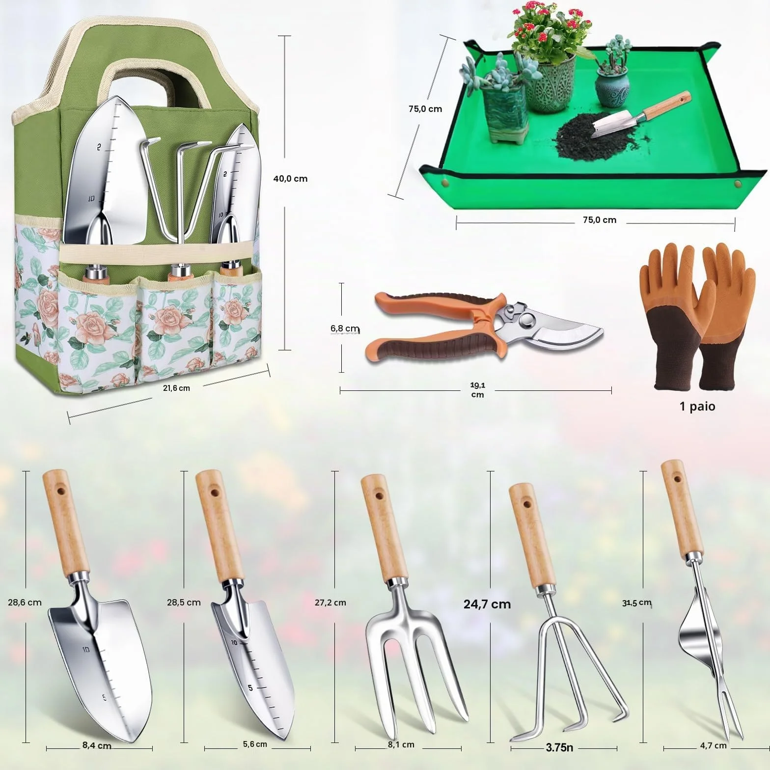 Kynup Set da Giardinaggio 9 Pezzi, Attrezzi da Giardino in Acciaio Inossidabile Antiruggine con Manici in Legno Ergonomici Antiscivolo – Ideale per Trapianti, Potatura e Set Giardinaggio Regali