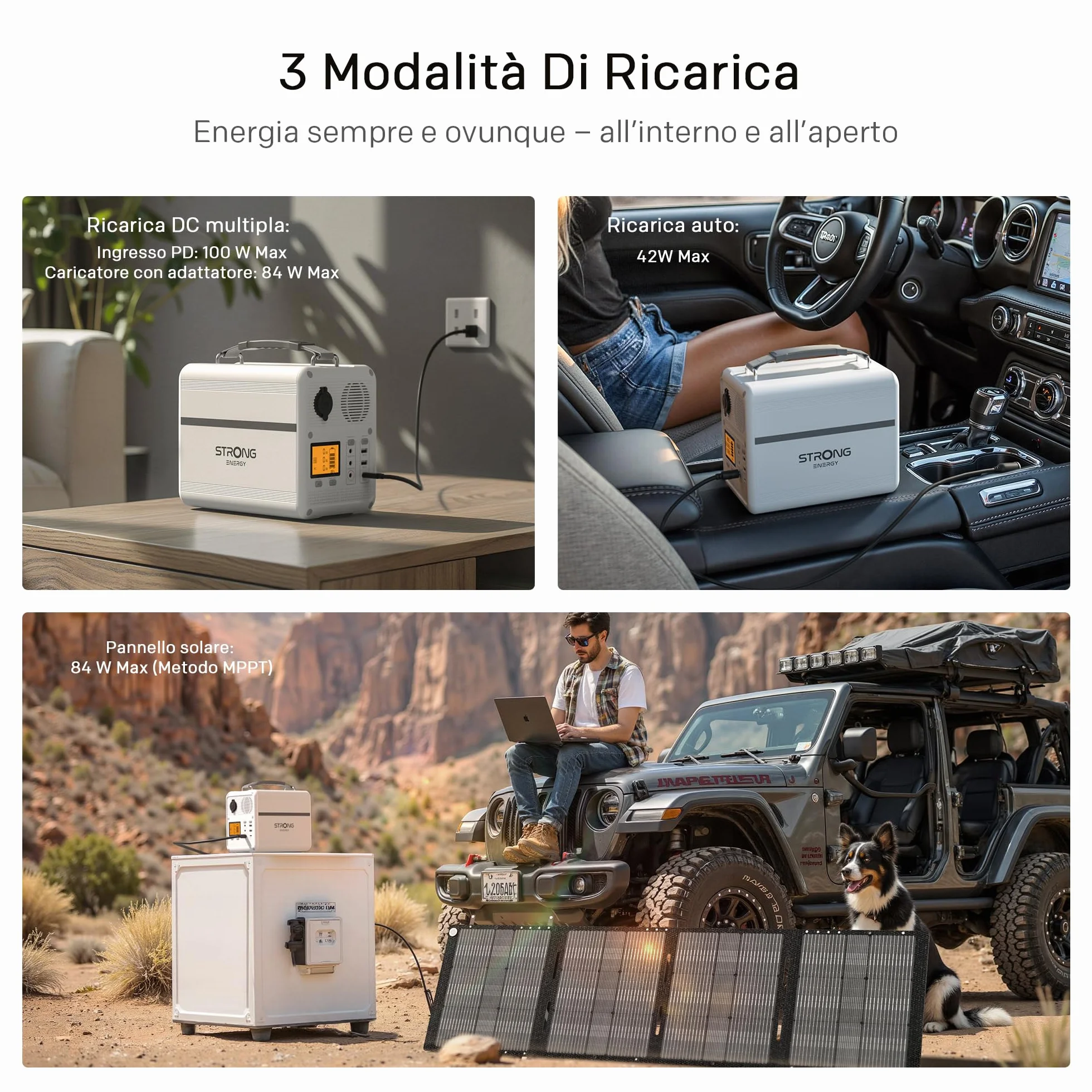STRONG P500 Stazione Elettrica Portatile, Batteria LFP 460,8Wh, Generatore Solare 500W Peak, Ricarica Solare/DC/Auto, Tecnologia MPPT, Protezione BMS, QC3.0+PD100W per Campeggio, Viaggi ed Emergenze