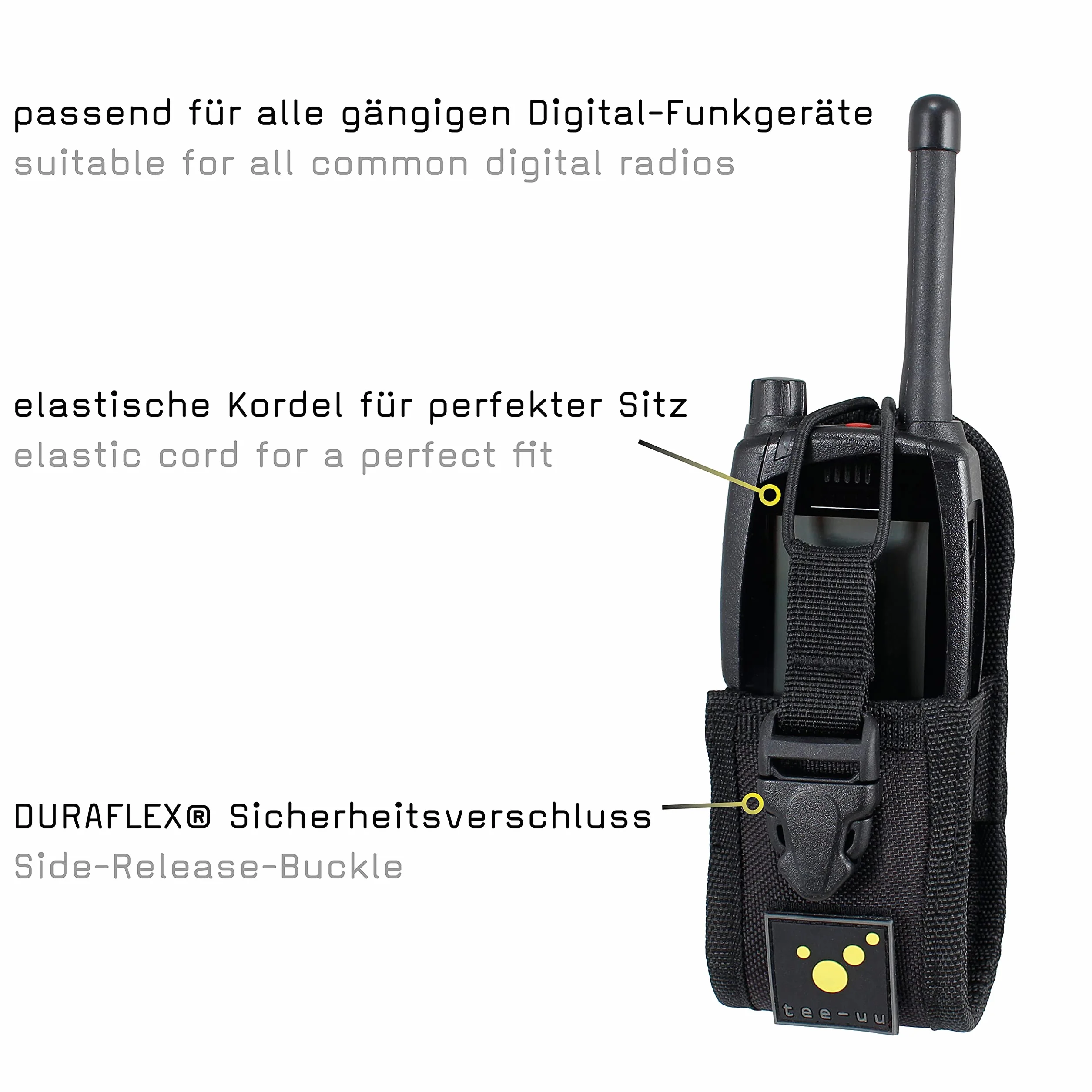 Tee-uu COM TAC Custodia per radio digitale, tasca imbottita, logo rimovibile, sistema PALS, fissaggio MOLLE