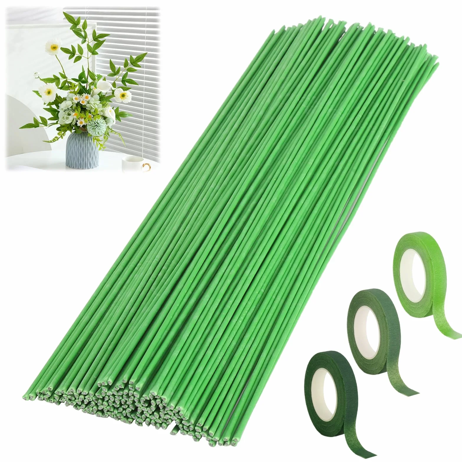 Filo per fiori, verde, 150 pezzi, 2 mm, 30 cm, filo da fiorista verde, per il fai da te, per composizioni floreali, decorazione per bouquet da giardino