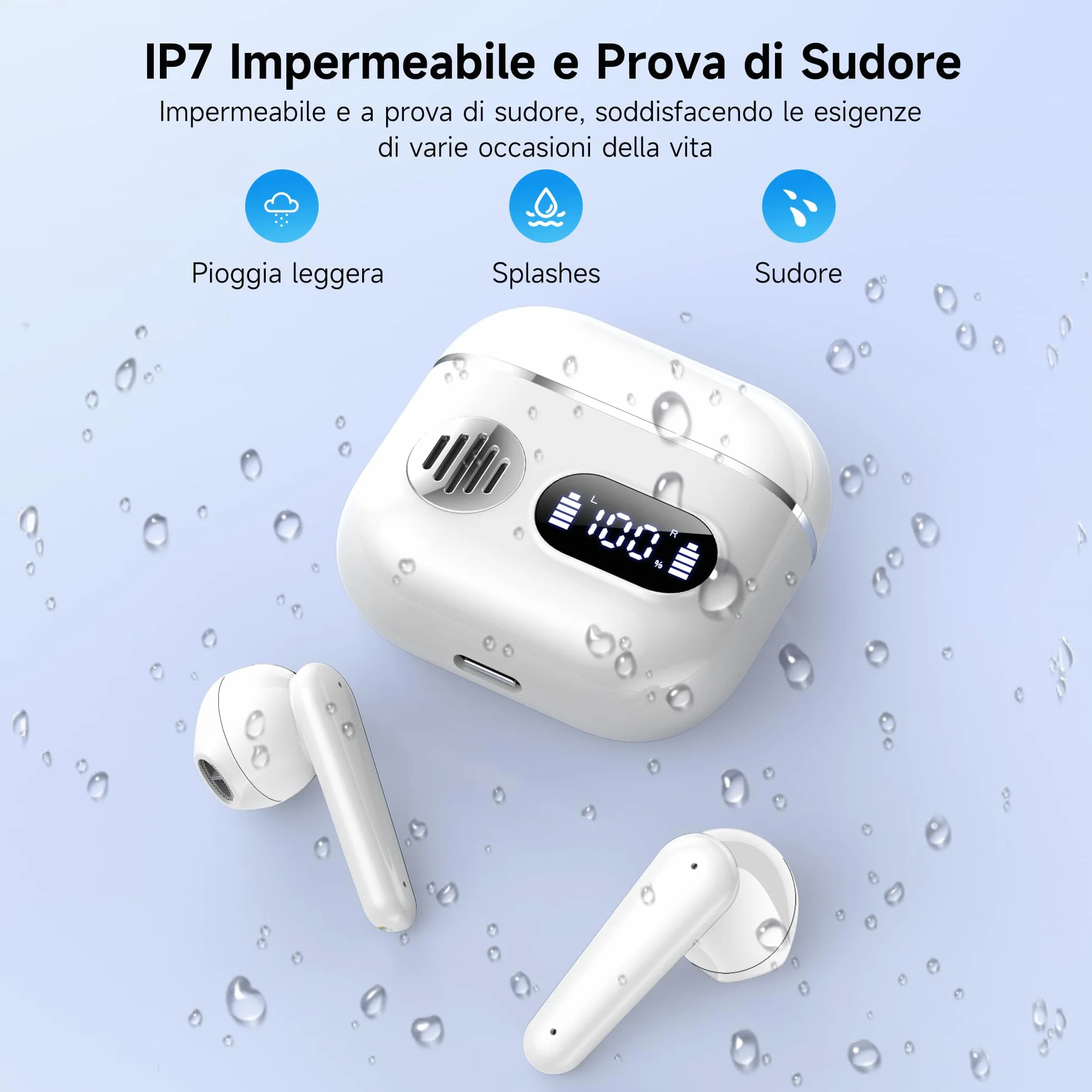 Cuffie Auricolari Bluetooth 6.1 Wireless In Ear con Cancellazione Rumore ENC, 48 Ore Riproduzione, Ceramico Bianco