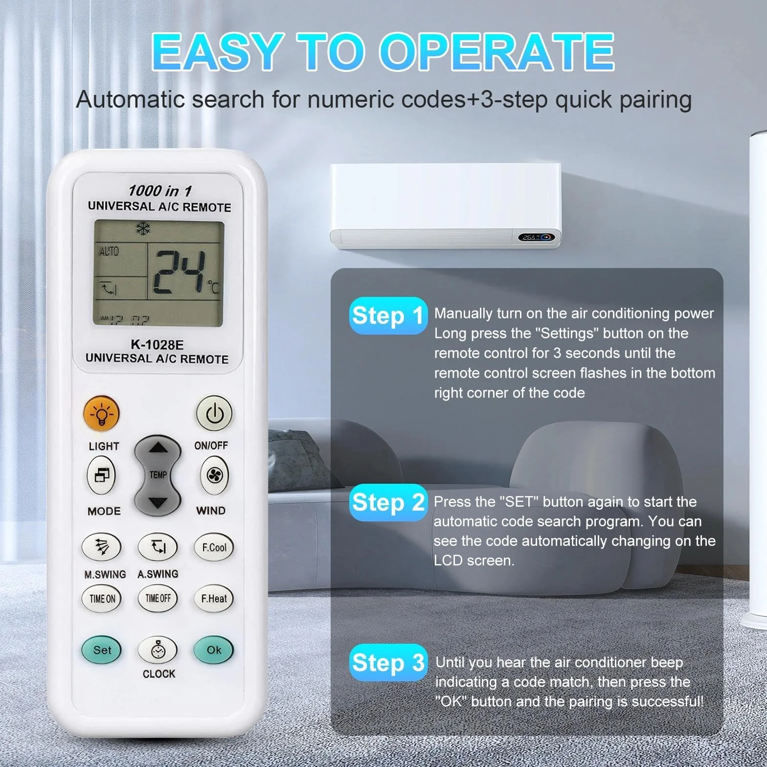Telecomando Universale per Climatizzatori K-1028e Compatibile LCD 1000 in 1