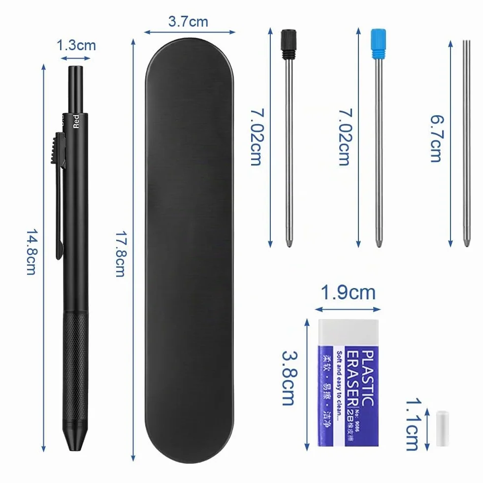 AUAUY 4 in 1 Matita Portamine & Penna a Sfera, Metallo Matite Meccaniche 0.5mm Set, Penne a Sfera Multicolore con Confezione Regalo