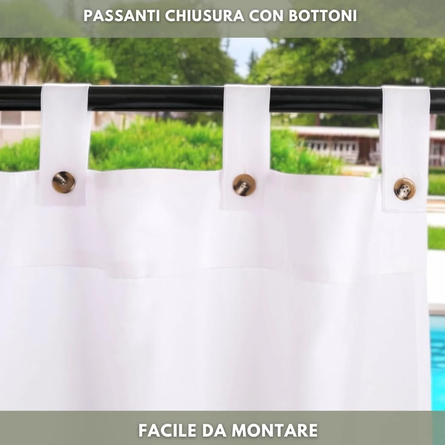 Tenda Gazebo Idrorepellente e Resistente, Tenda da Esterno per Gazebo, Dotata di Passanti con Chiusura a Bottone, 100% Made in Italy, Colore Bianco, Misure 260 Cm Altezza x 200 cm Larghezza