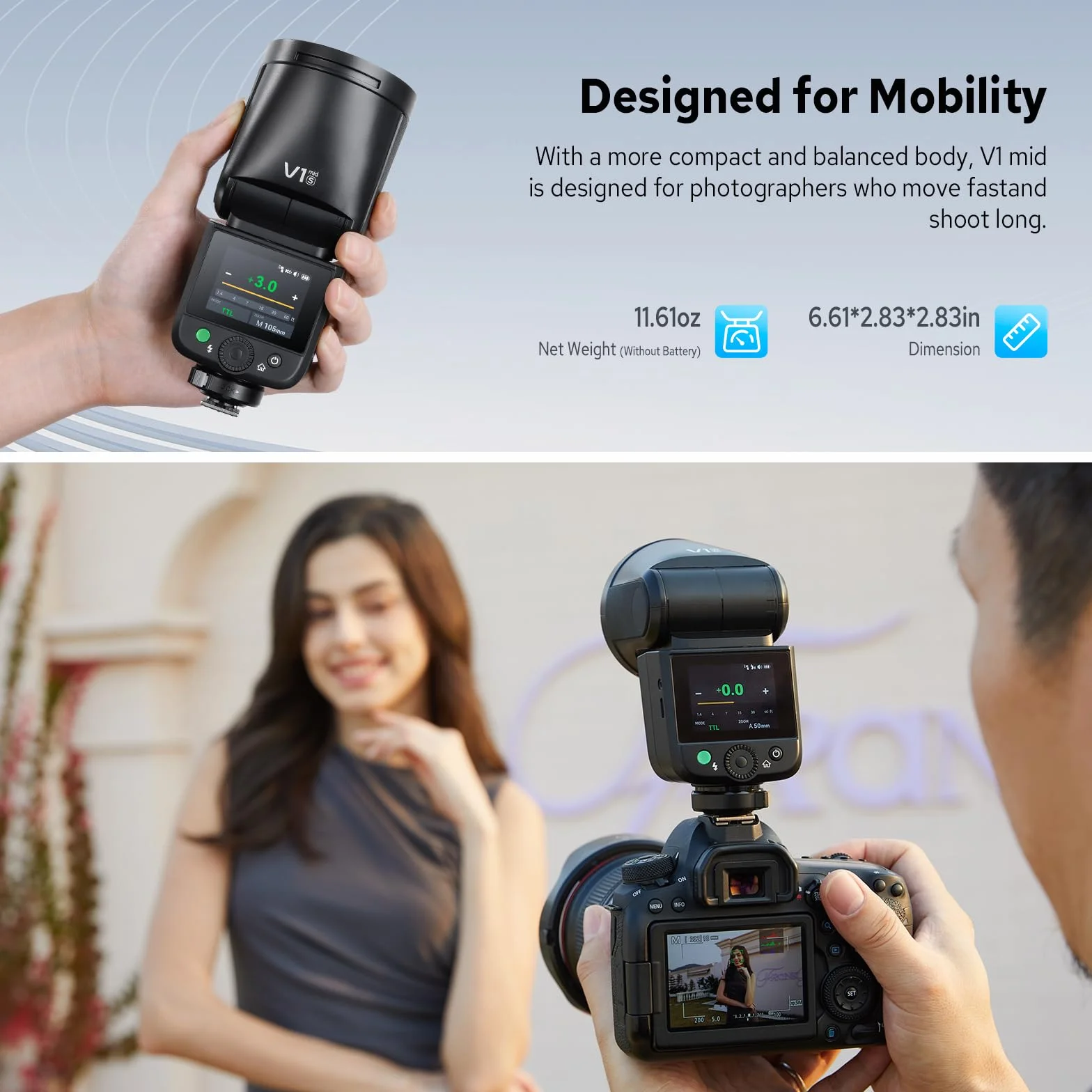 GODOX V1 mid S Flash TTL a Testa Rotonda Wireless 2.4G HSS 1/8000s 2200mAh 650 Flash Supporto Type-C Compatibile Sony