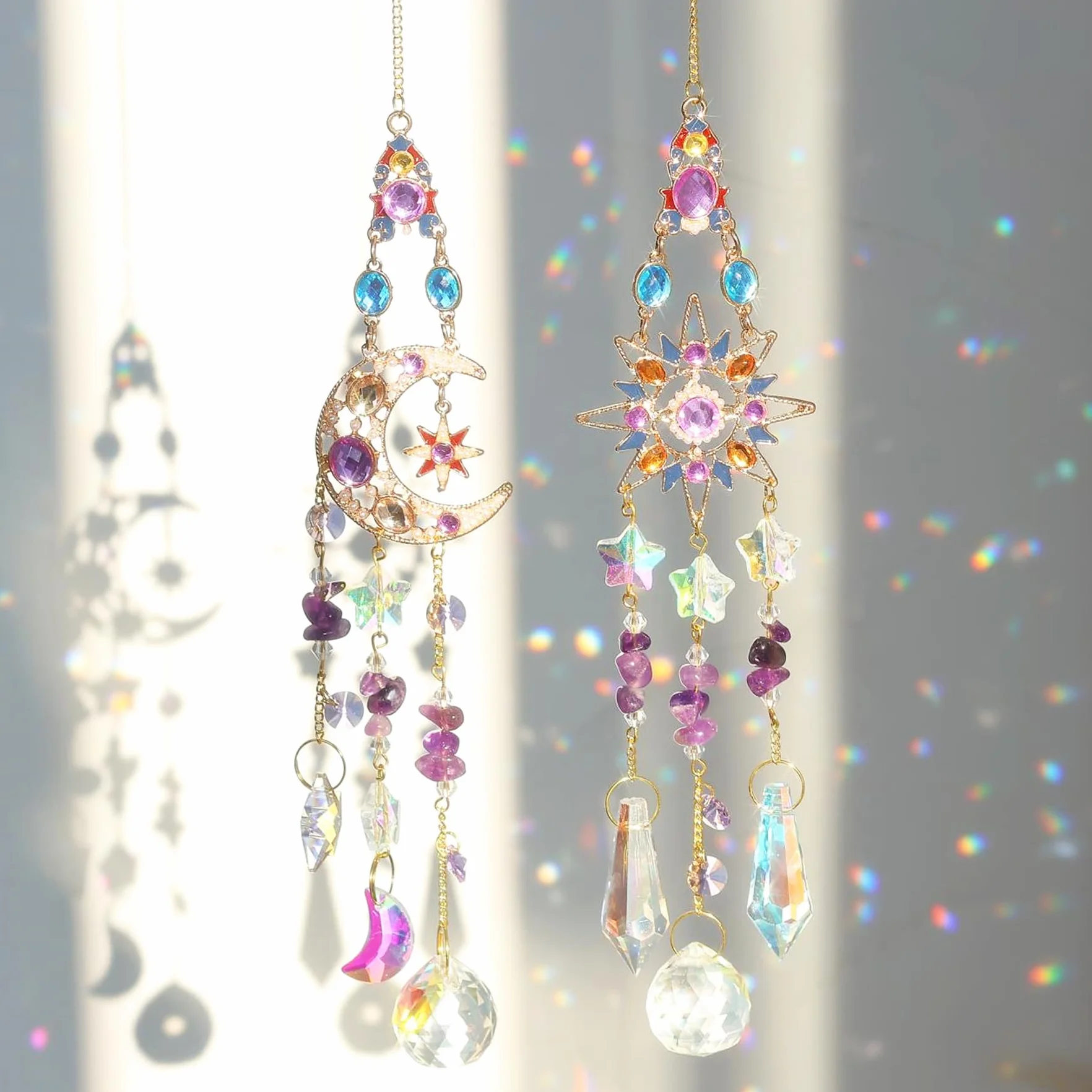 Acchiappasole Cristallo,Crystal Suncatcher,Appendere Vetro Acchiappa Sole,Pendenti Prismi Cristallo,Appeso Arcobaleno Prisma Finestra,Pendenti Suncatcher Decorazione per Casa Giardino Nozze