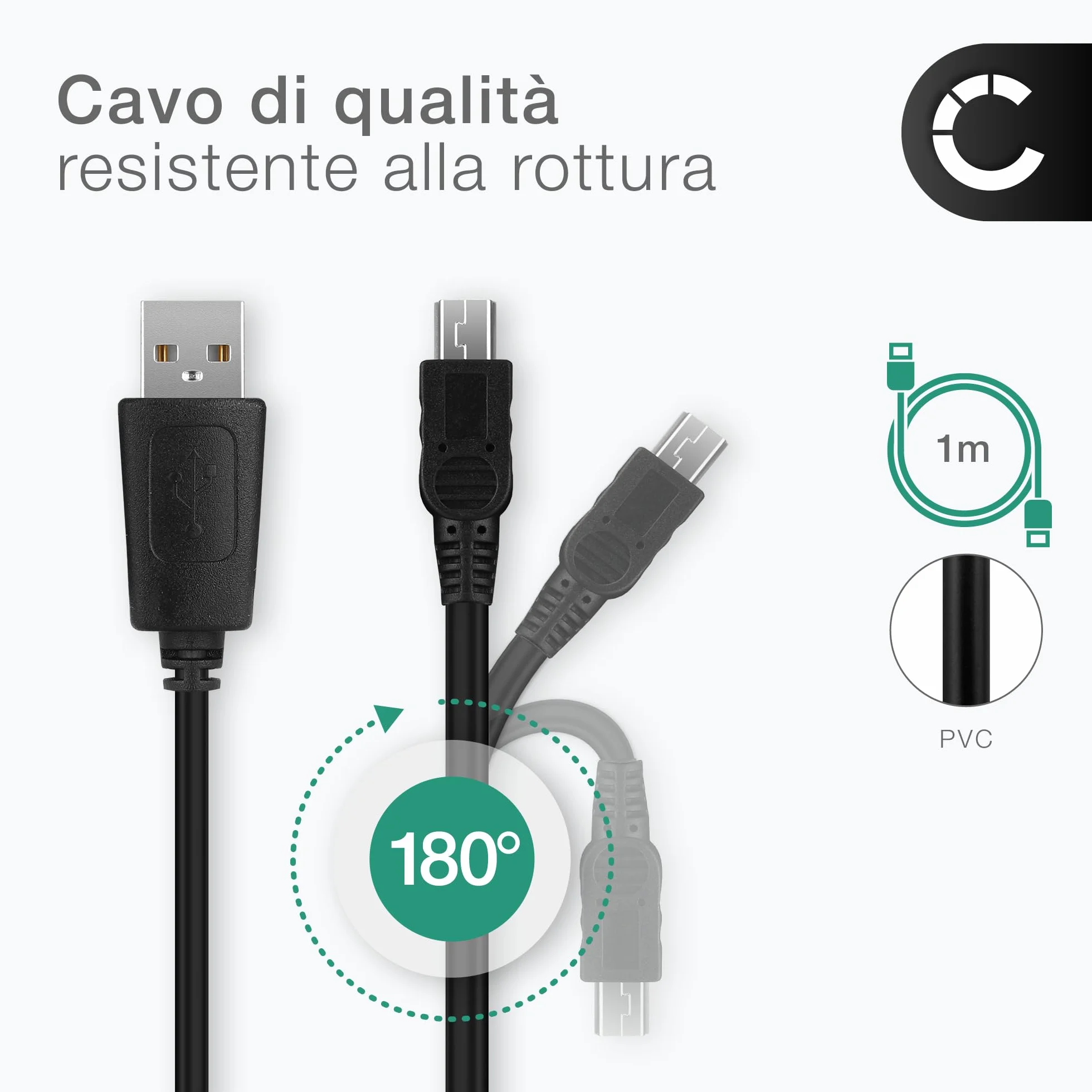 CELLONIC Cavo USB 2.0 compatibile con Garmin Edge, Drive, Nüvi, eTrex, GPSMAP ricarica 1A 1m nero