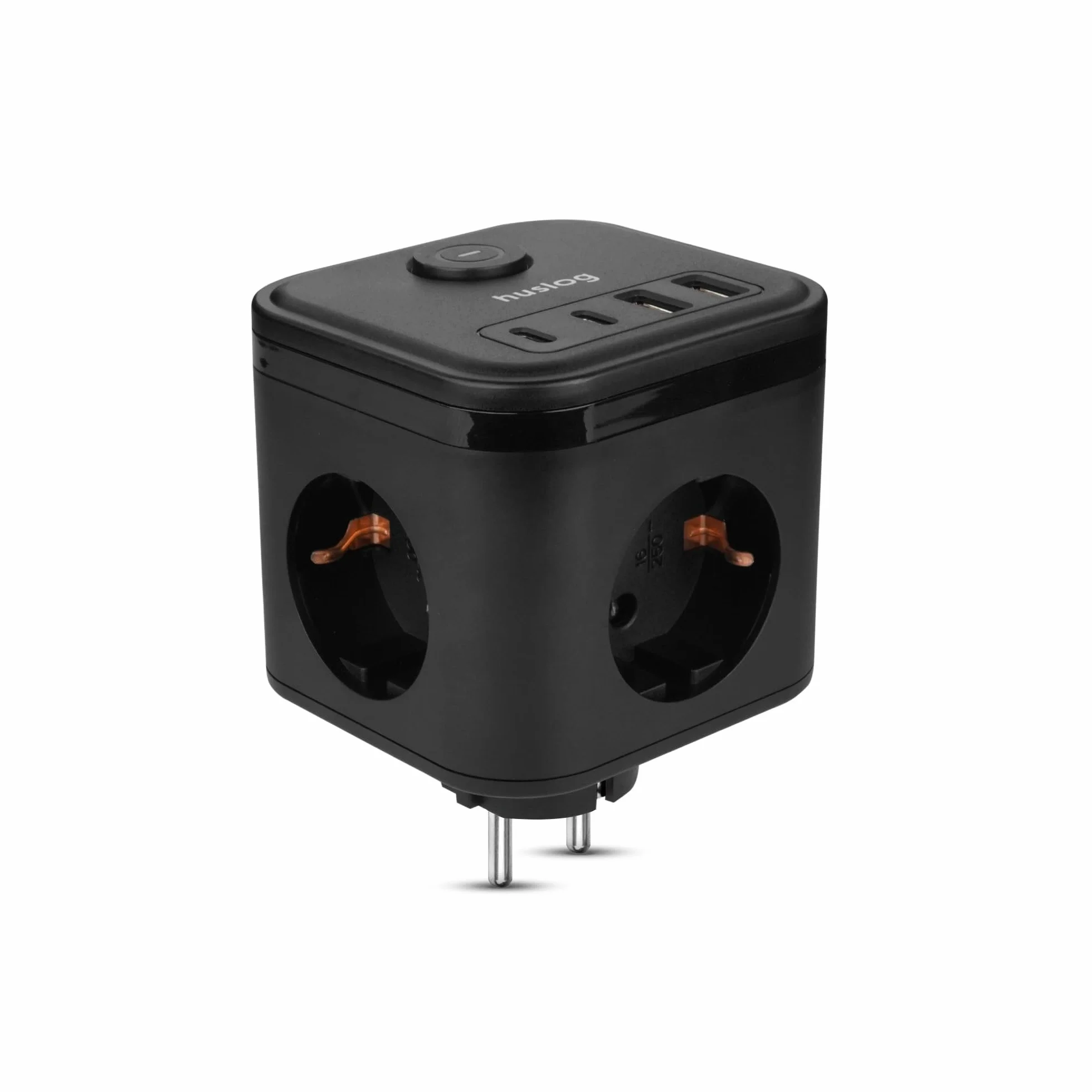 Cubo Multipresa 3 Prese AC 4 USB-C USB-A 3680W Compatta Ignifuga Interruttore ON/OFF Nera