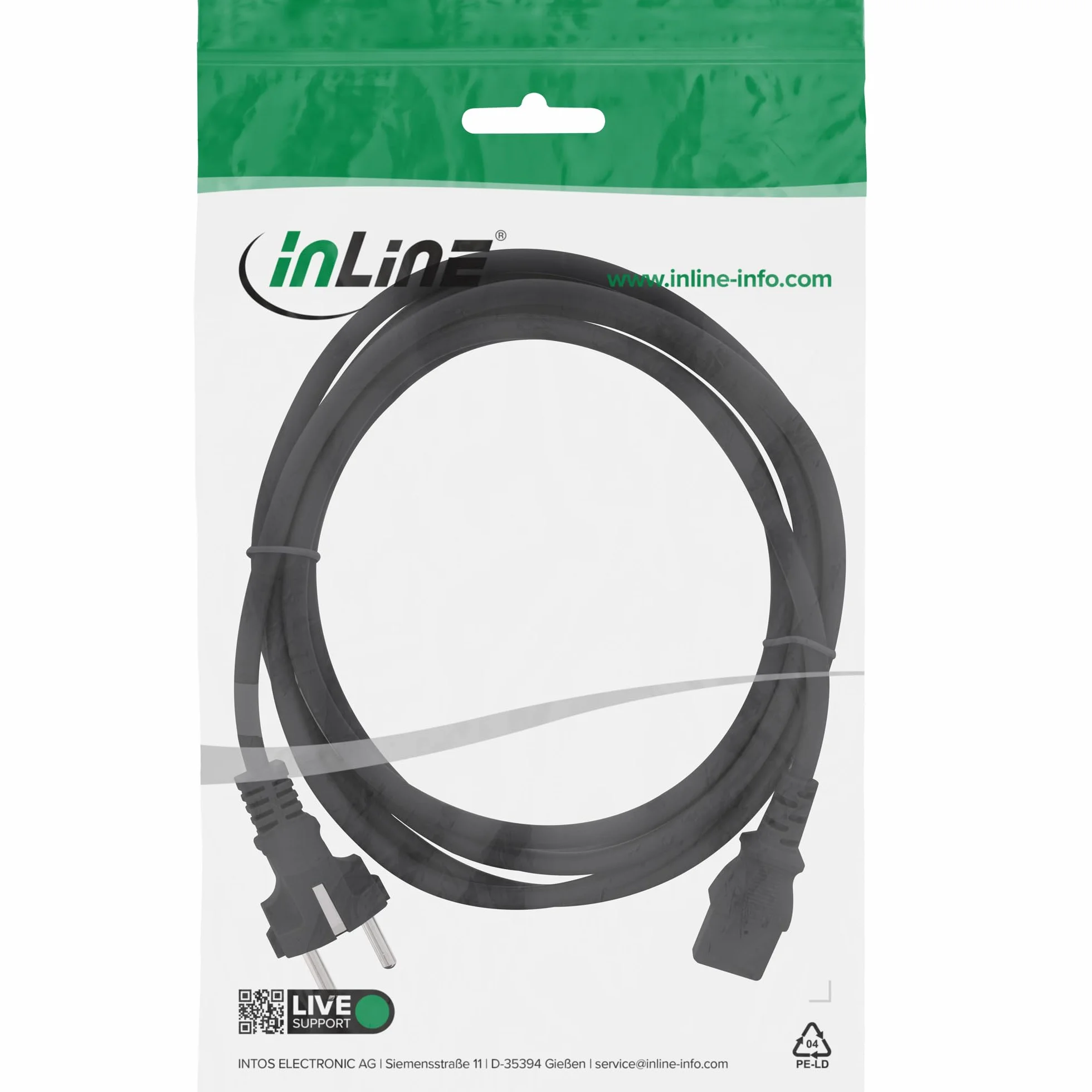InLine 20587 Kabel zasilający, wtyk Schuko CEE-7/7 do IEC-320-C13, 1.5 m, Czarny