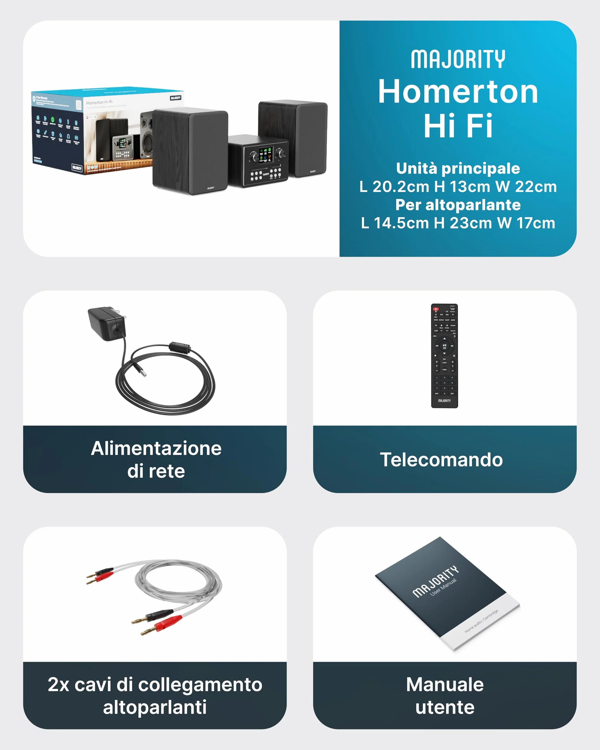 MAJORITY Homerton HiFi Impianto Stereo Casa Radio DAB/DAB+ FM Internet Radio Lettore CD Bluetooth 5.3 WiFi Dual Band Spotify Connect