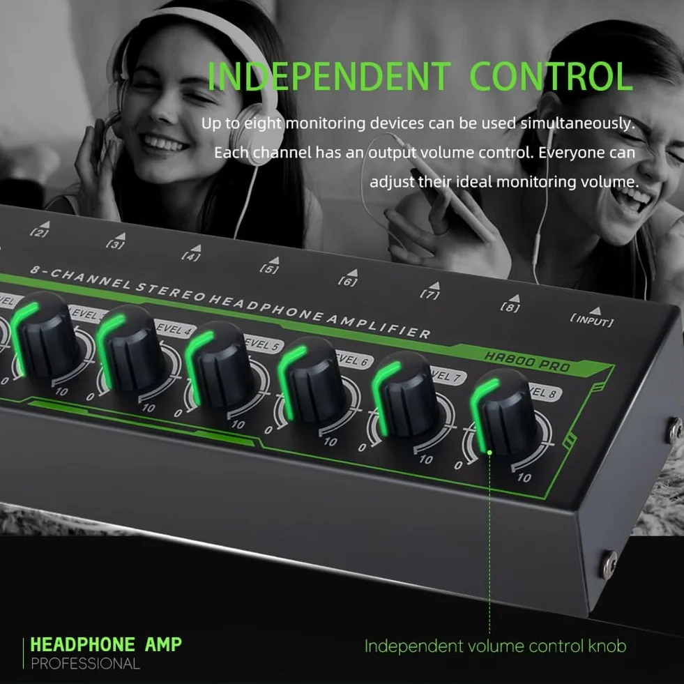 HA800 Pro 8 Canali Amplificatore per Cuffie Stereo RGB per Mixer Musicale Registrazione