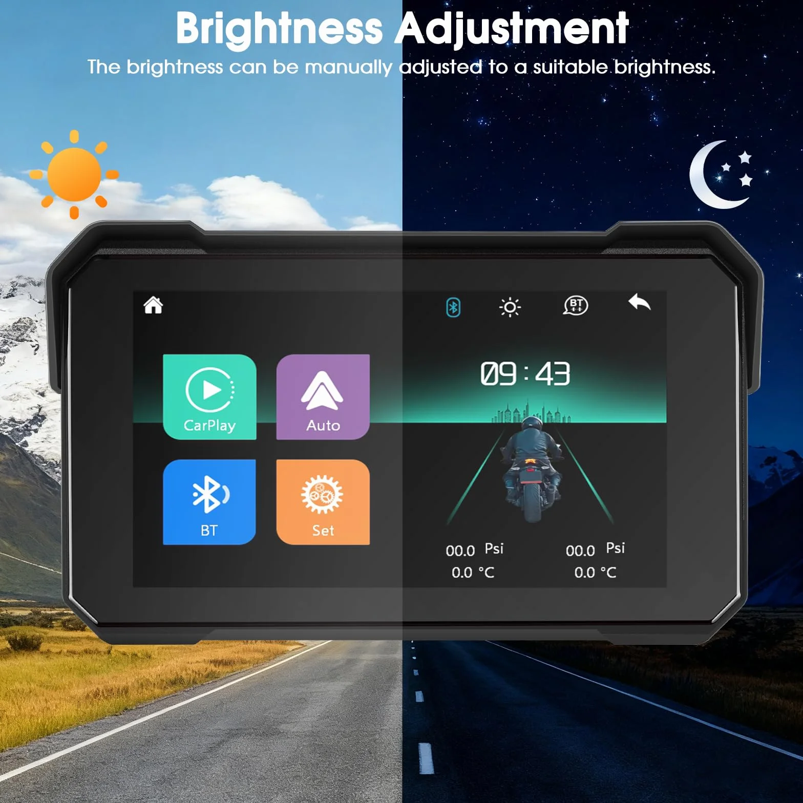 Navigatore Moto Wireless con Apple CarPlay Android Auto, IP68, Touchscreen 5 Pollici HD, GPS, Bluetooth 5.0
