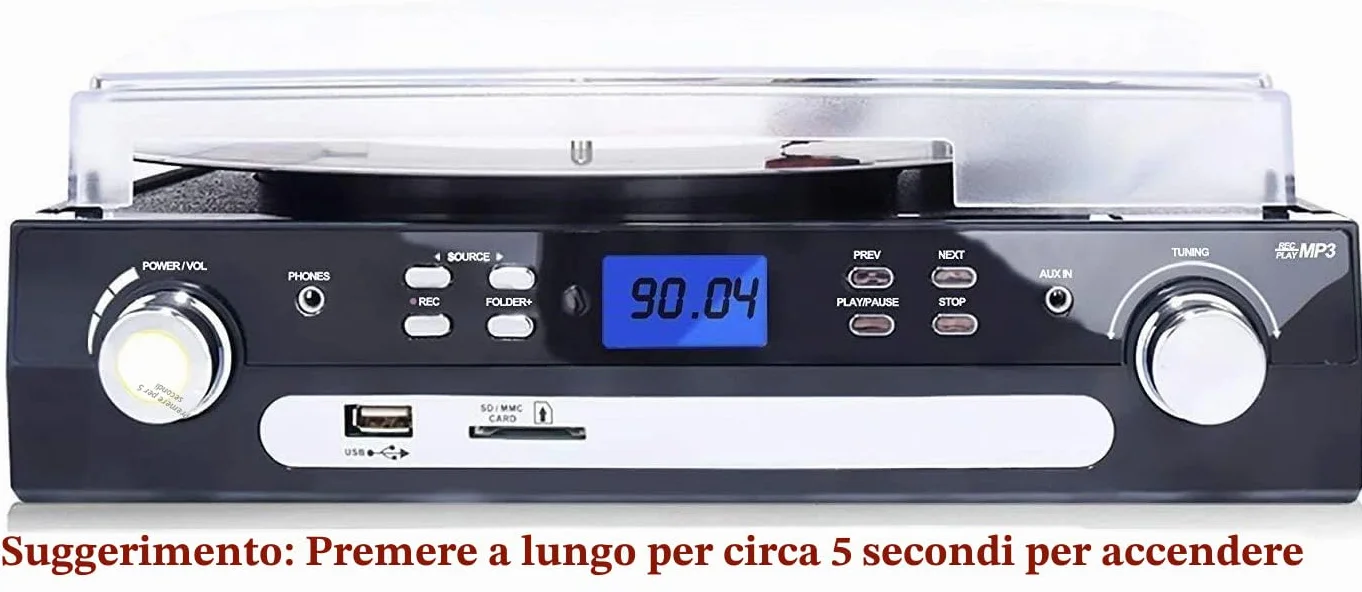 Altoparlante Stereo Bluetooth con Spina per Dischi in Vinile Digitnow, Radio a Tre Vie AM/FM, USB MP3