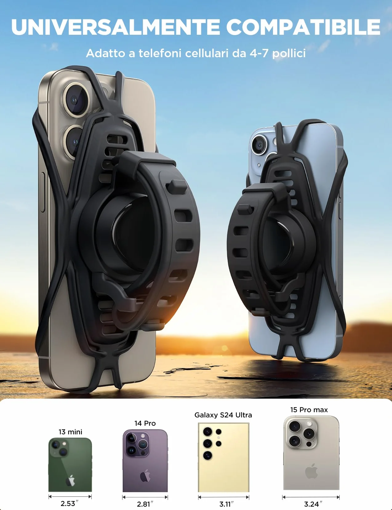 JOYROOM Porta Cellulare Bici con Assorbimento degli Urti in Silicone, Supporto Telefono Moto 360° per iPhone 15 14 13 Samsung 4.0-7.2 Pollici