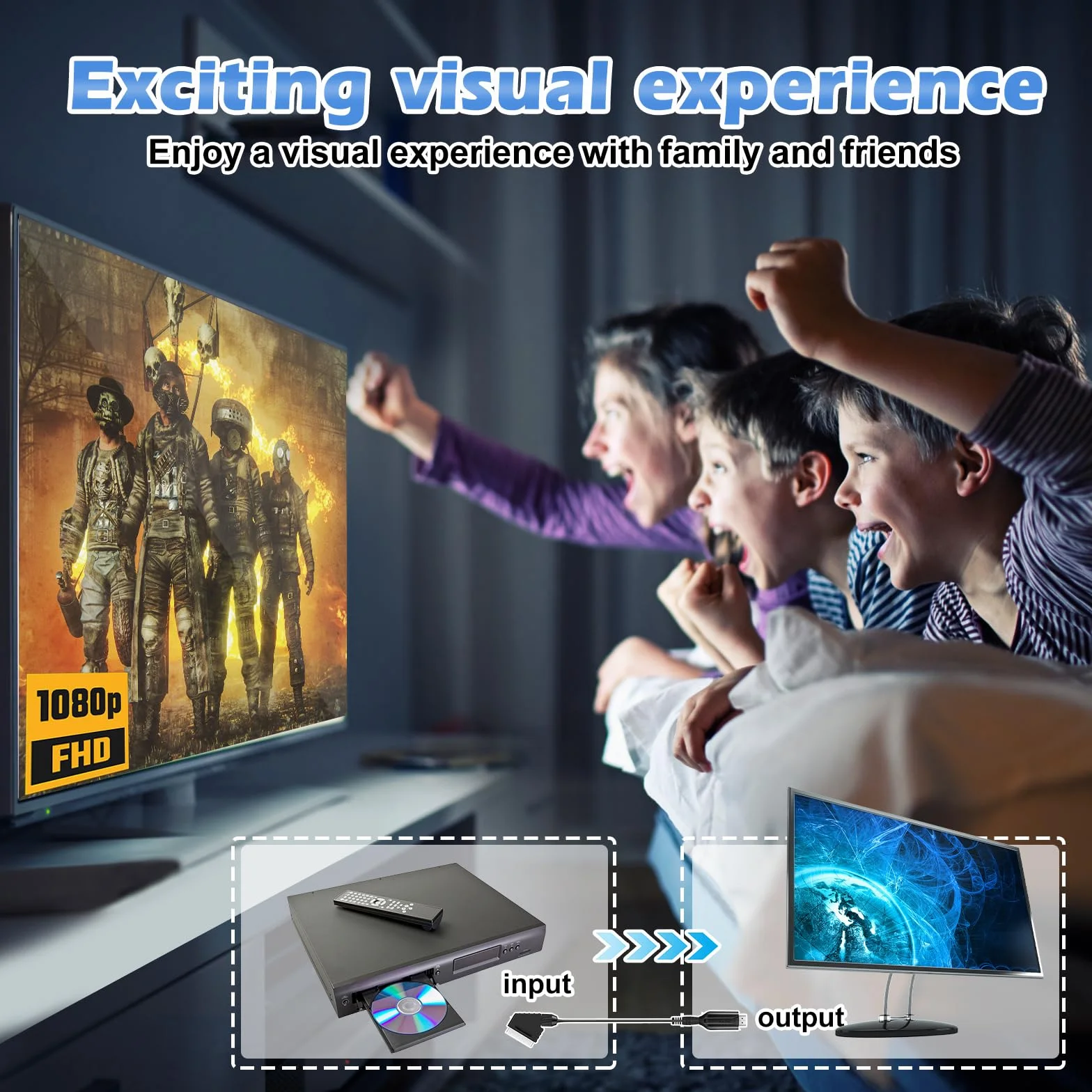 Adattatore Cavo SCART a HDMI 1080p/720p per HDTV Xbox PS3 DVD Blu-ray Nero