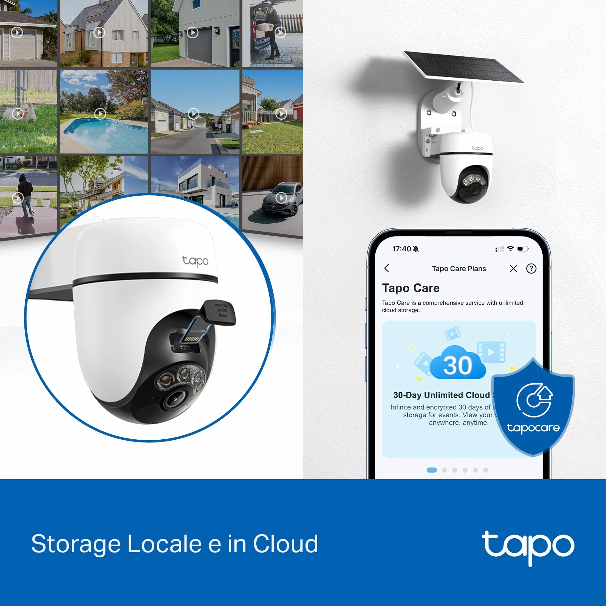 Tapo C610 KIT 2K 3MP Telecamera Wifi Esterno Senza Fili Pannello Solare 360° PTZ Videocamera Sorveglianza Batteria 6700mAh Rilevamento Umano Visione Notturna Colori Tracciamento AI IP65