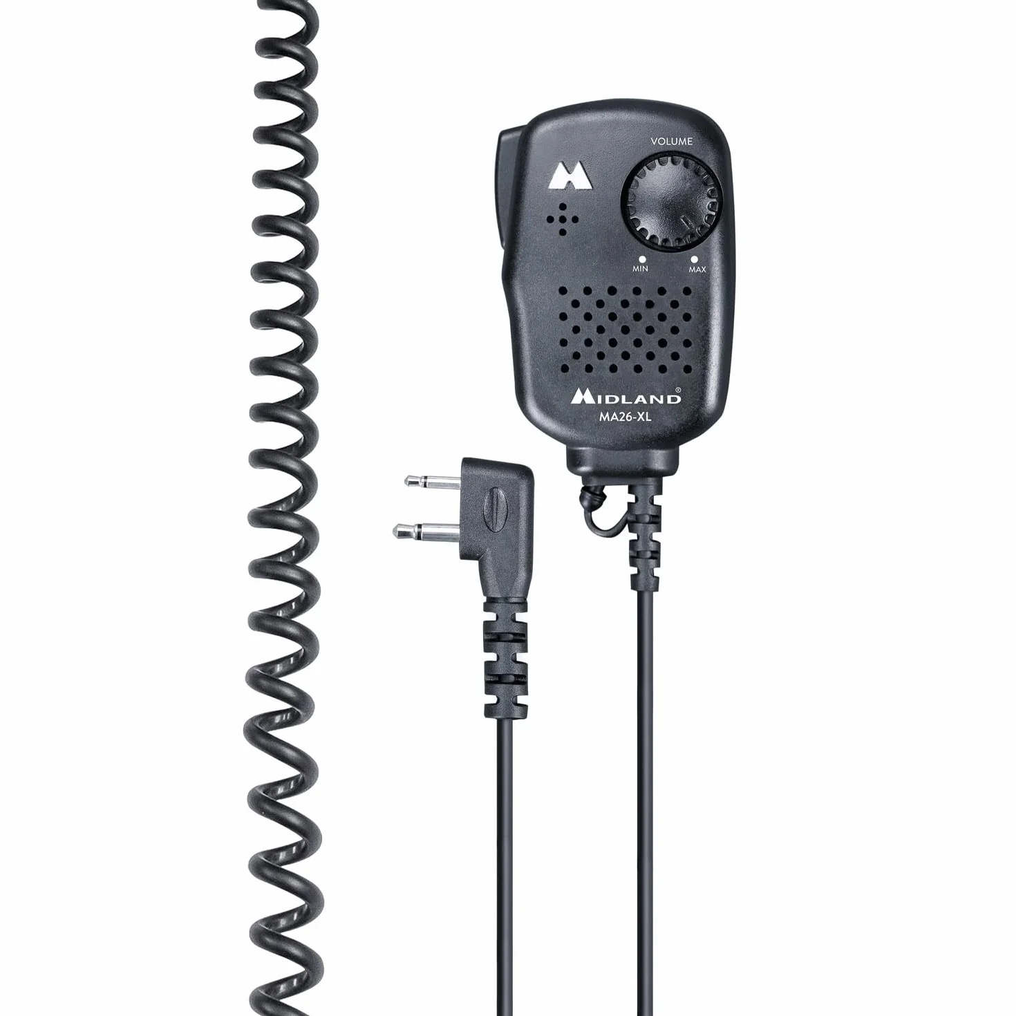 Microfono Altoparlante MA26-XL per Walkie Talkie, Controllo Volume, Connettore 2 Pin, PTT, Cavo Spiralato, Compatibile Radio G7 G9 XT XT Pro