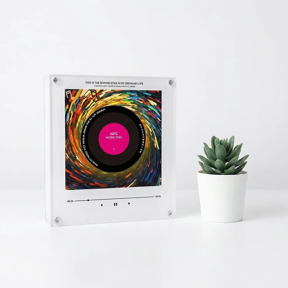 Lettore musicale NFC acrilico cornice 20,1 cm LED integrato 9 dischi scheda memoria cavo dati arredamento moderno