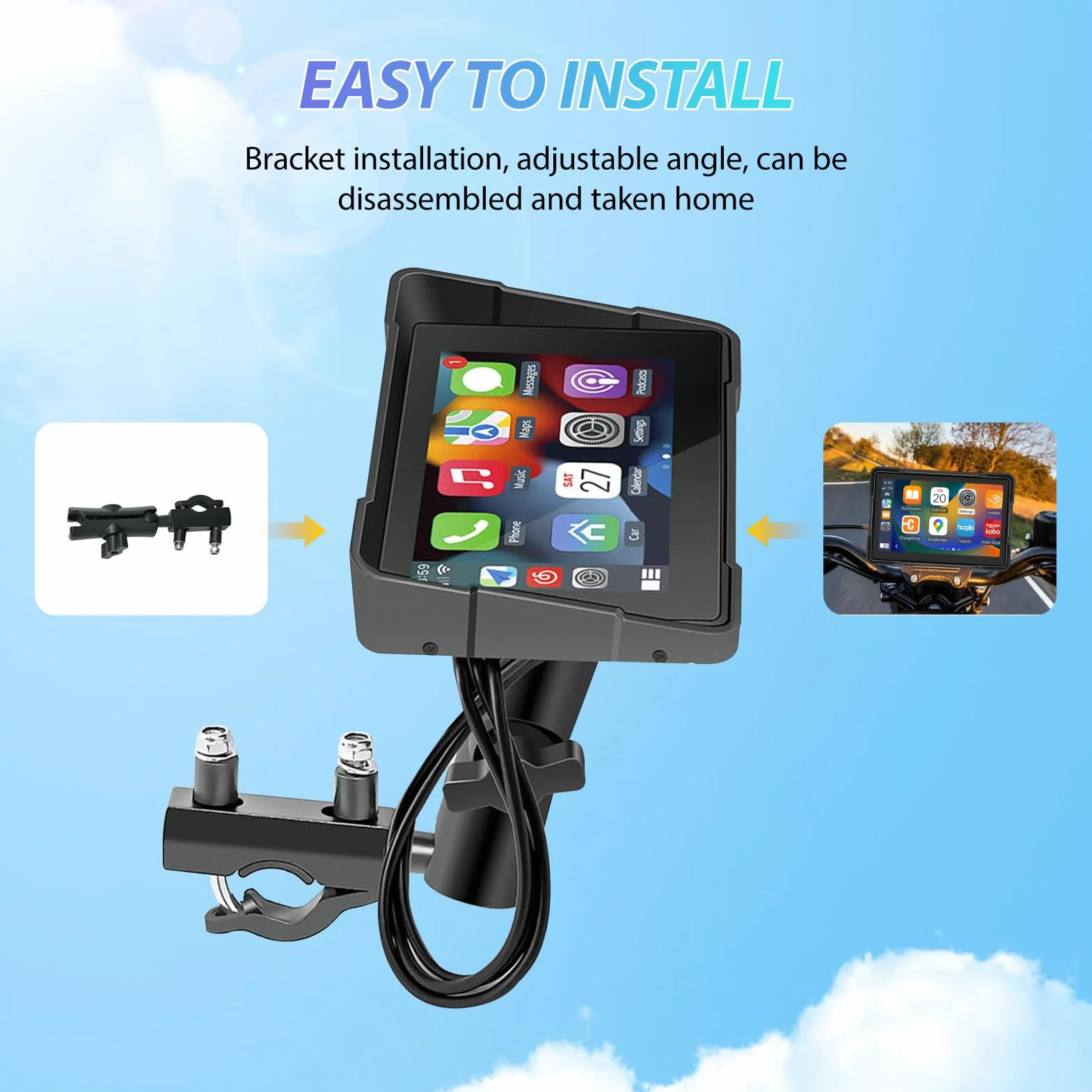 Senza Fili Schermata Carplay Per Moto, Schermo Portatile IPX7 Impermeabile Touchscreen con Navigatore GPS Bluetooth
