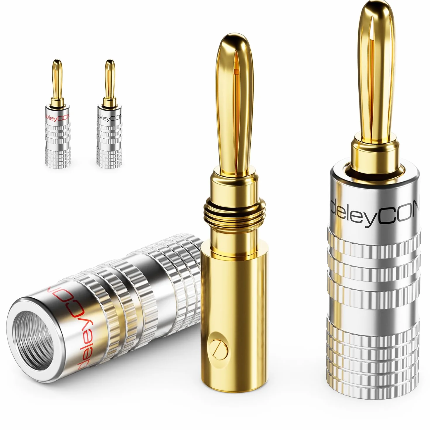 deleyCON 4 Pezzi Connettori a Banana Placcato Oro Avvitabile per Cavo Altoparlanti 0,75-4,5 mm Argento