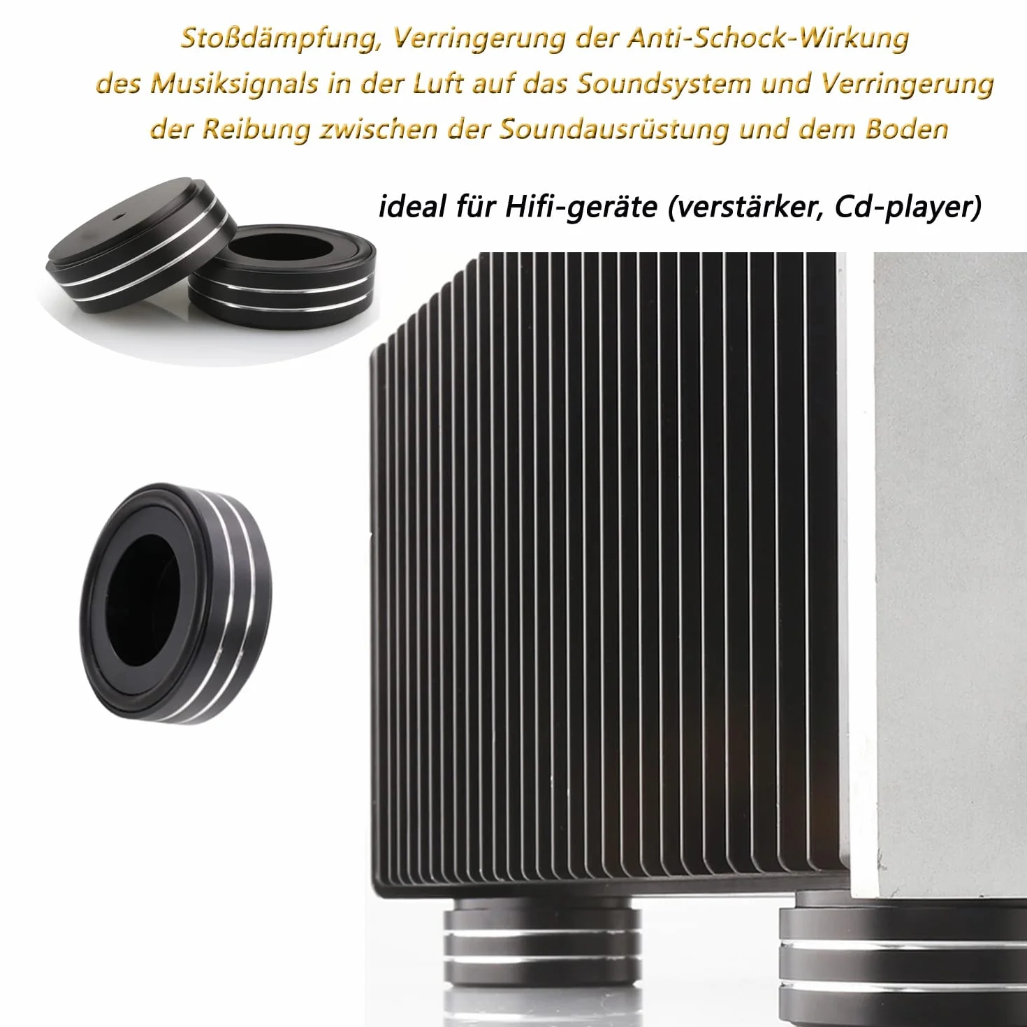 Piedini in alluminio 58x22 mm ammortizzatori vibrazioni HiFi nero con viti e anelli antiscivolo