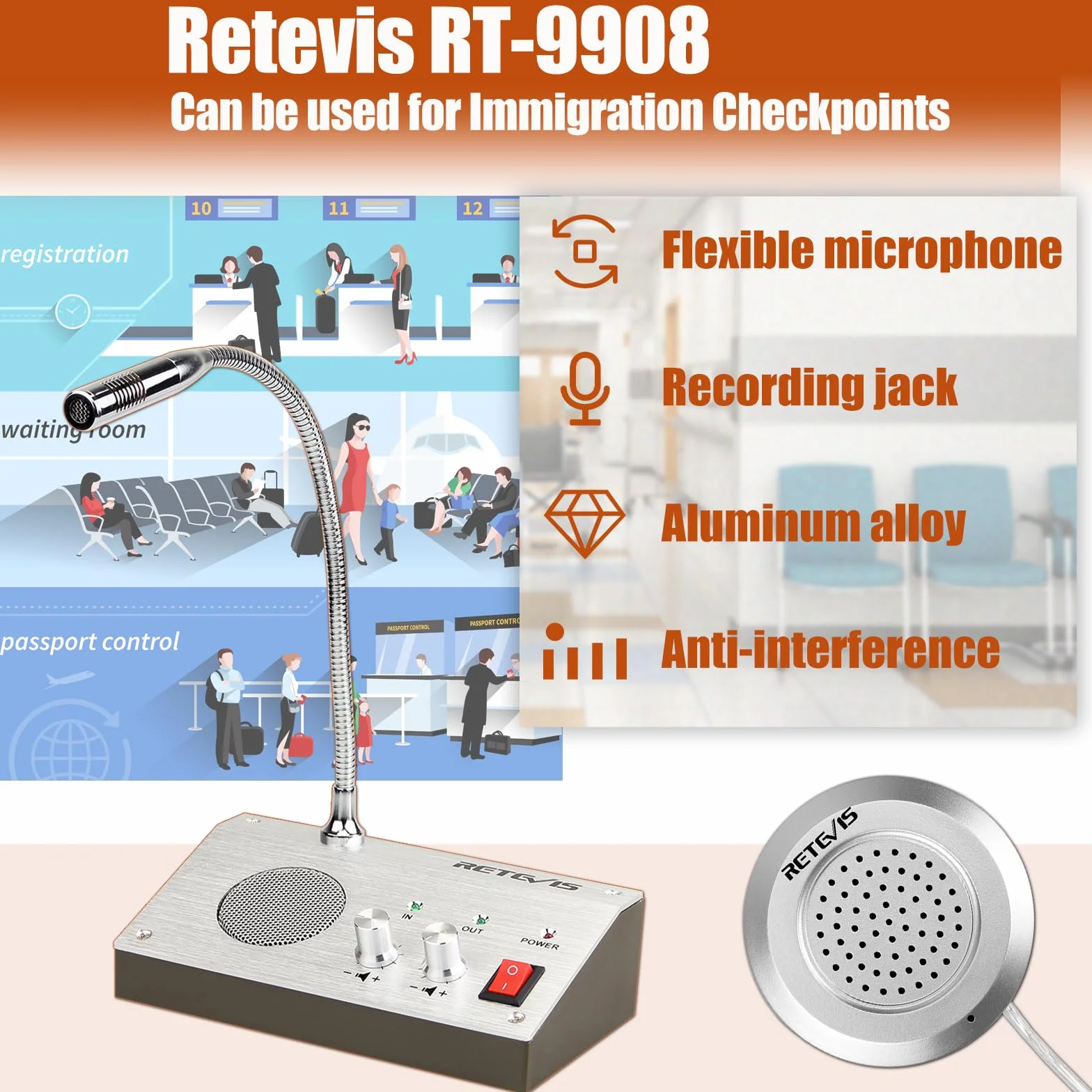 Retevis RT9908 Sistema Citofono Finestra Bidirezionale Altoparlante Ufficio Ospedale Banca Negozio Biglietteria