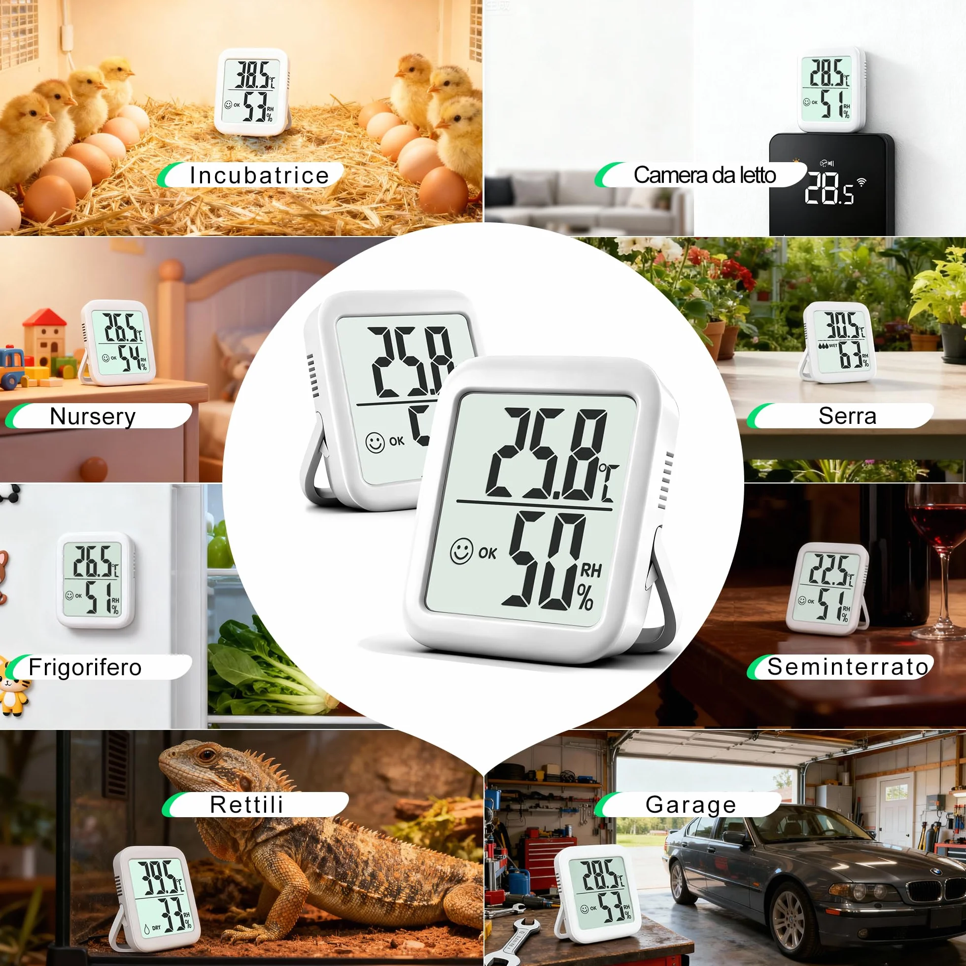 Termometro Ambiente Interno Igrometro Digitale 2 pezzi Monitor Temperatura Umidità per Casa Terrario Incubatrice Serra