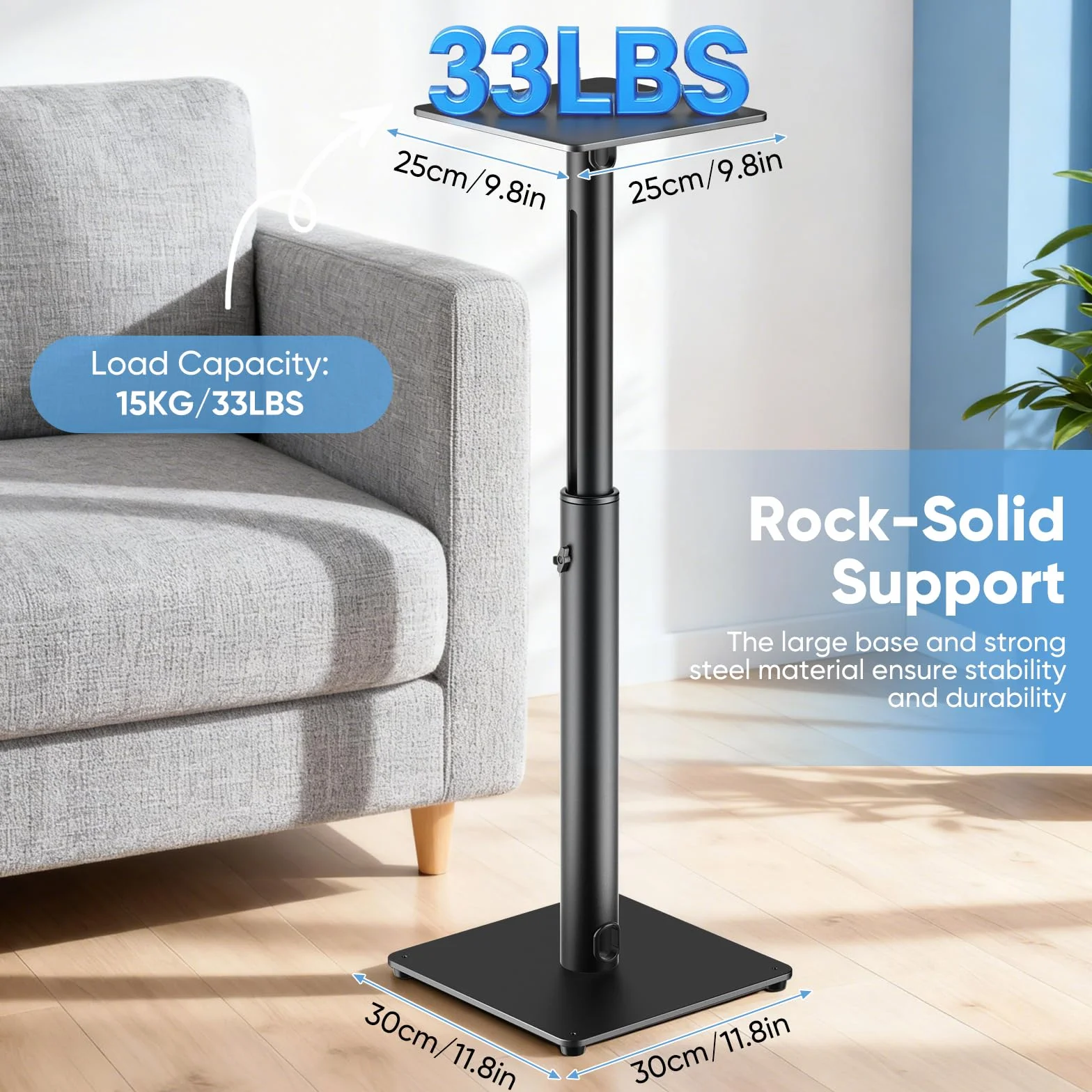 Regolabile Supporto Altoparlante Satelliti 15 kg 72-120 cm Set 2 Universali Surround Gestione Cavi
