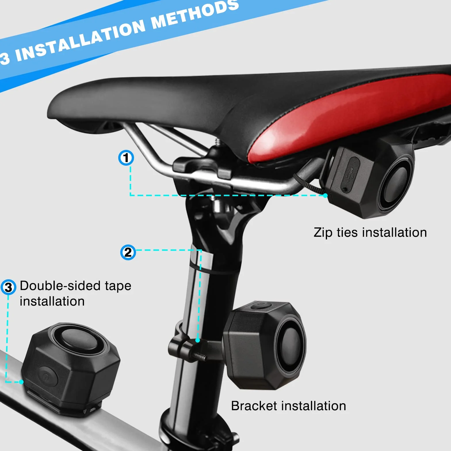 WSDCAM Alarm USB ricaricabile per bicicletta 110 dB regolabile senza fili anti-Theft sensore di movimento auto