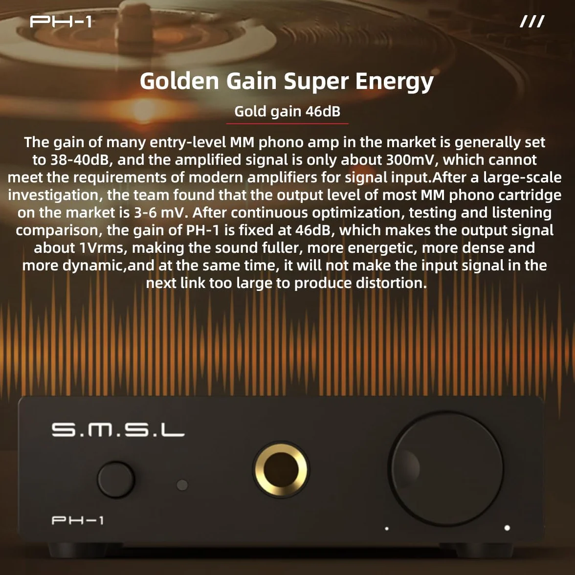 SMSL PH-1 Preamplificatore Phono MM Giradischi RCA 6,35mm Cuffie Alimentatore