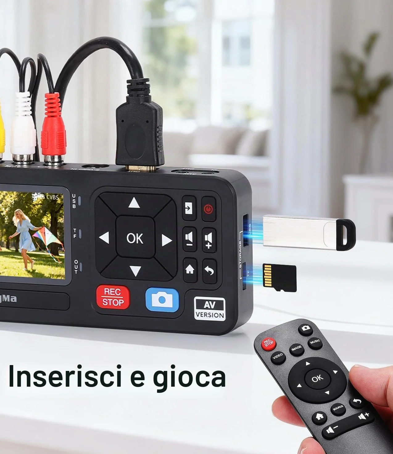 King Ma Digitalizzatore video 3" 1080P 30FPS VHS RCA VCR DVD Hi8 videocamere giochi TF SD USB